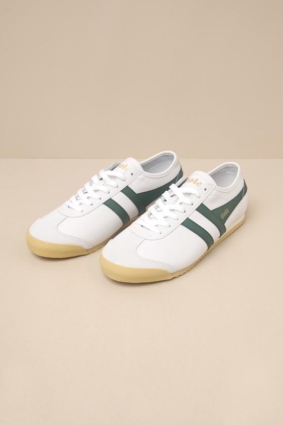 Race White and Evergreen Leather Lace-Up Sneakers Product Image