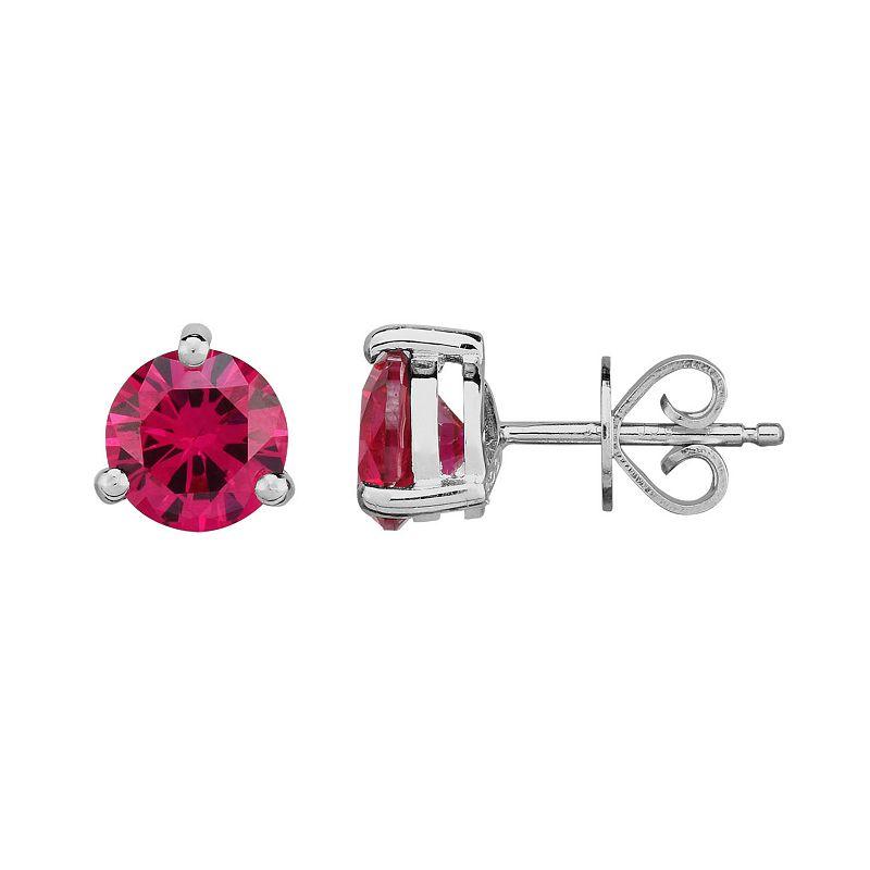 Oro Leoni Sterling Silver Lab-Created Ruby Stud Earrings, Women's Product Image