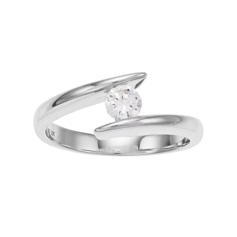 10k White Gold 1/3 Carat T.W. Diamond Open Solitaire Ring, Women's, Size: 5, 10k Whgold Product Image