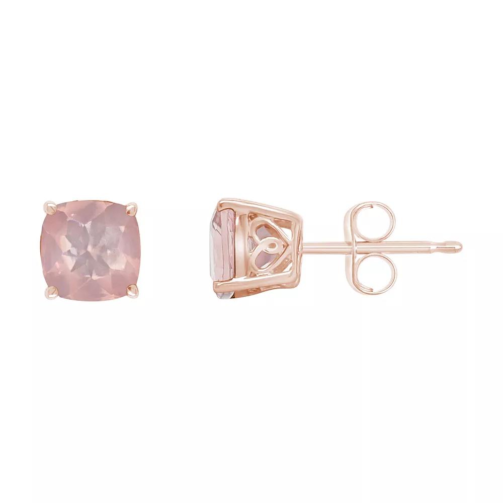 Alyson Layne 14k Rose Gold Plated Sterling Silver 6 mm Cushion Rose Quartz Stud Earrings, Women's, Pink Tone Product Image