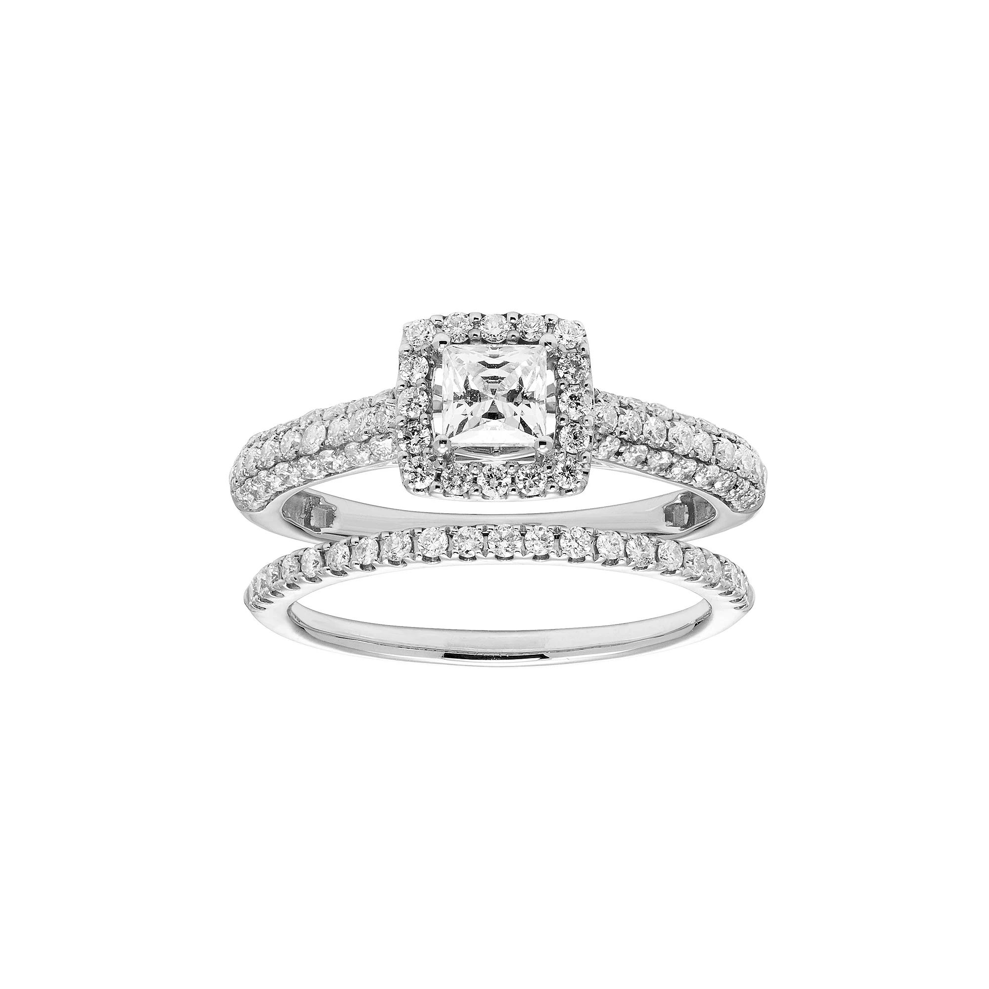 The Regal Collection 14k Gold 1 Carat T.W. IGL Certified Diamond Square Halo Engagement Ring Set, Women's,  Product Image
