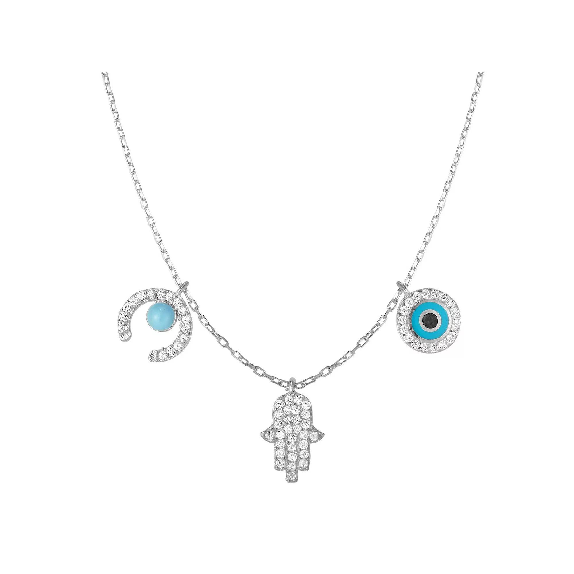 Sunkissed Sterling Cubic Zirconia Triple Protection Charm Necklace, Women's, Size: 18", Gold Tone Product Image