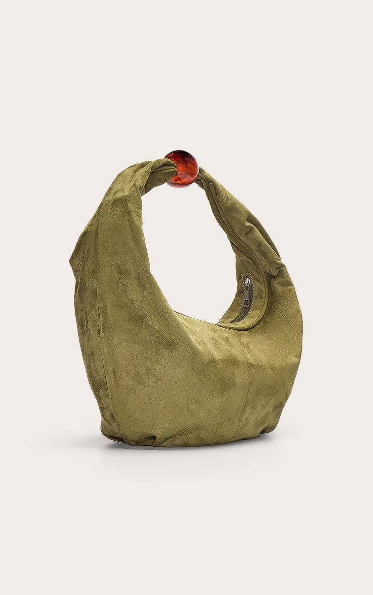 Olive Faux Suede Bead Handle Shoulder Bag Product Image