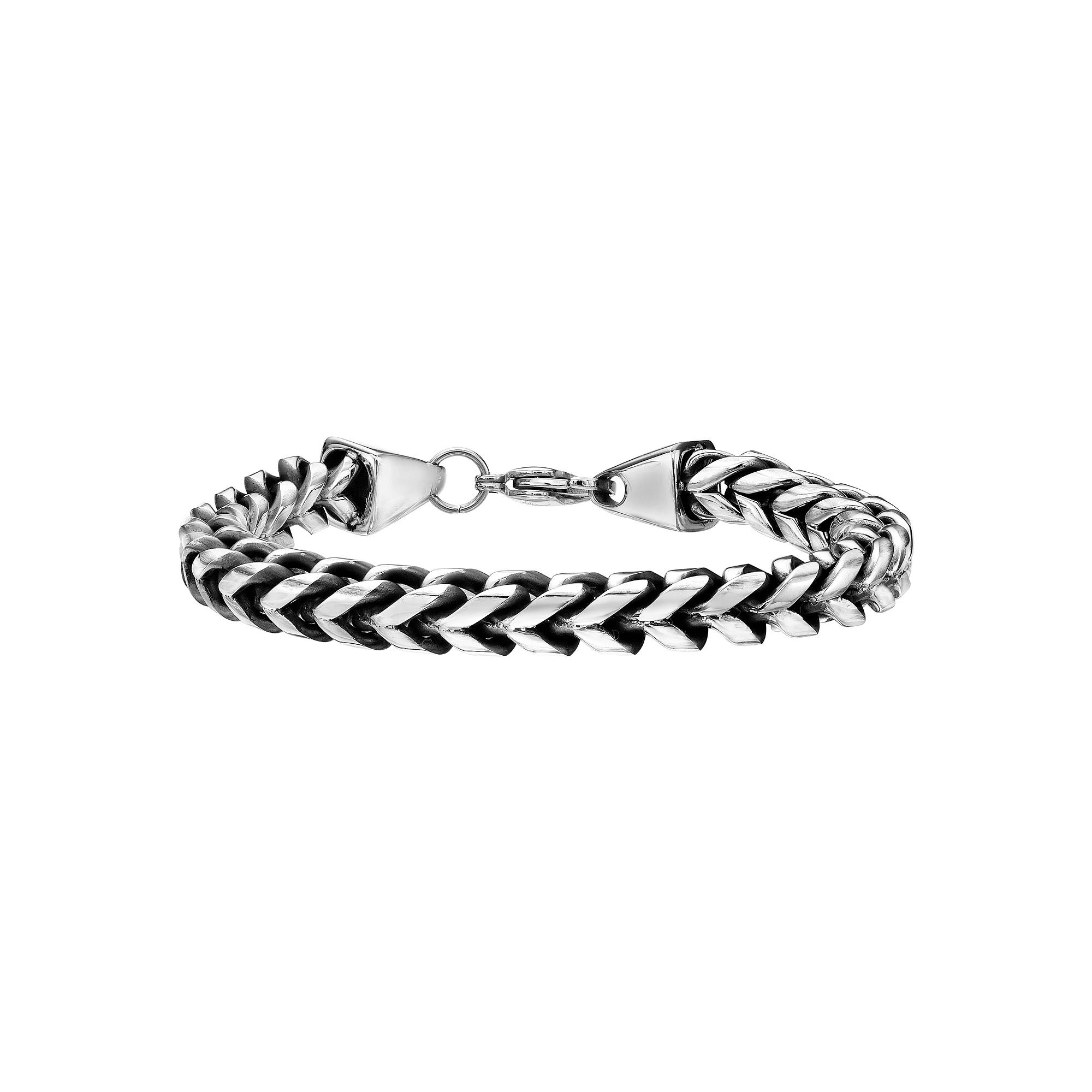 Men's LYNX Black Ion-Plated Stainless Steel Franco Chain Bracelet, Size: 10" Product Image