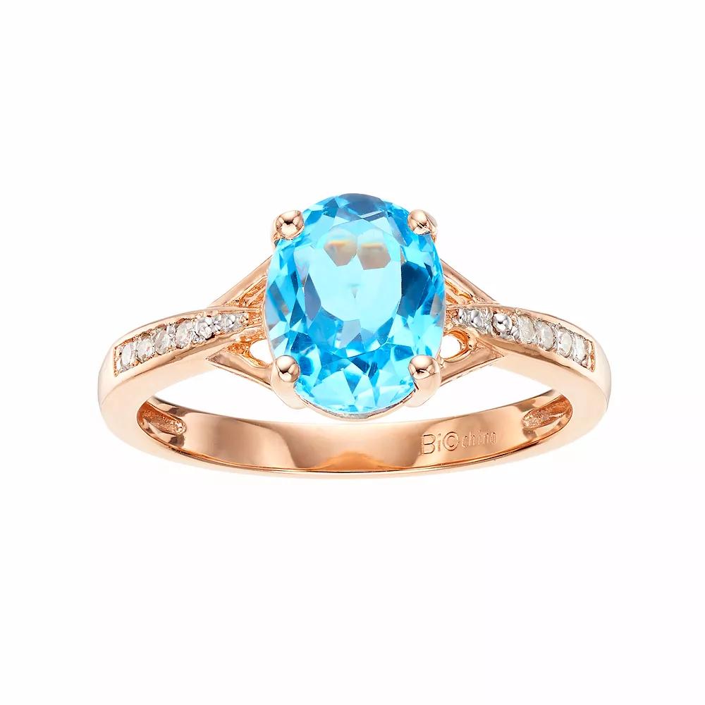 Gemminded 14k Rose Gold Over Silver Blue Topaz & Diamond Accent Oval Ring, Women's, Size: 7 Product Image