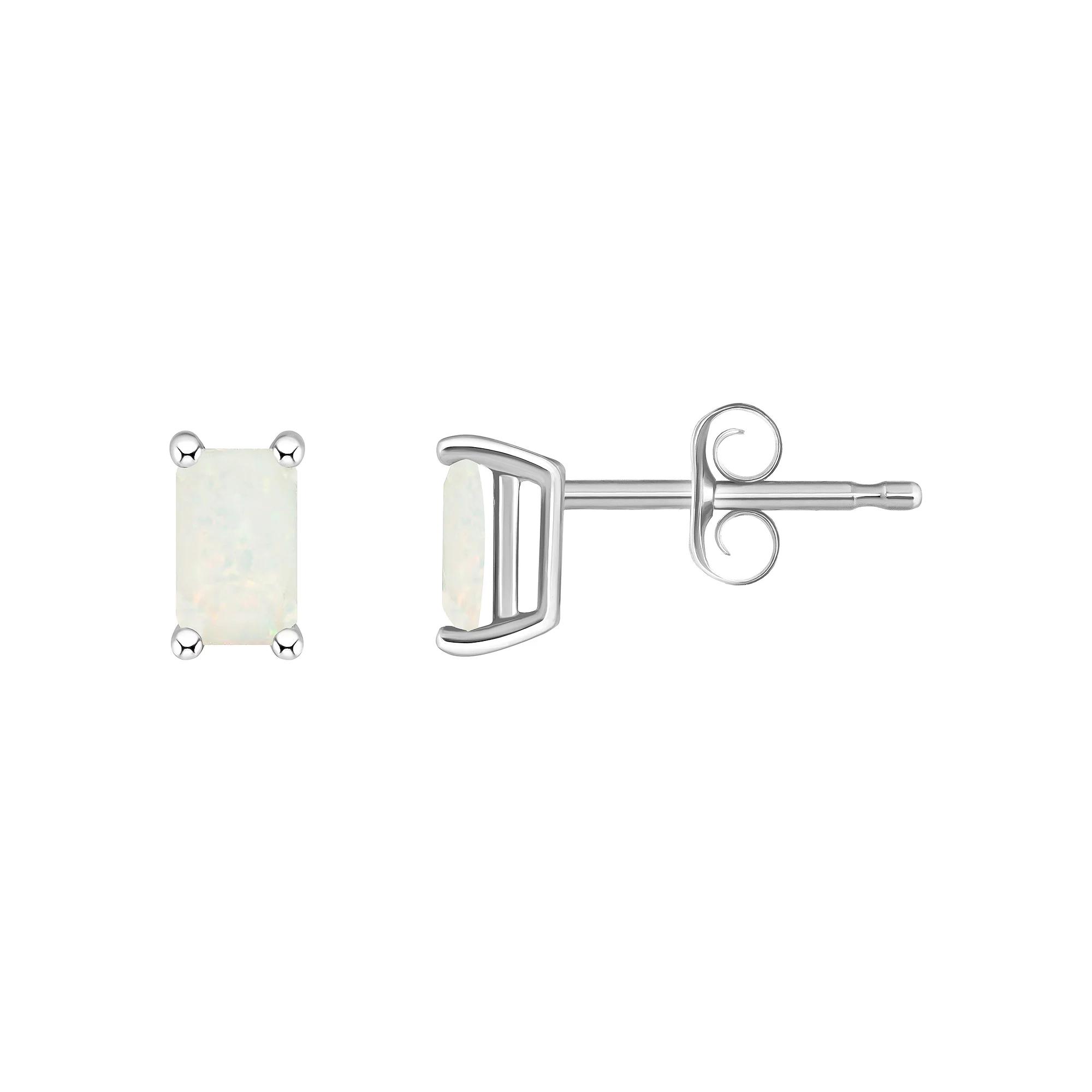 Celebration Gems 14k White Gold Emerald Cut Birthstone Stud Earrings, Women's, White Opal Oct Product Image