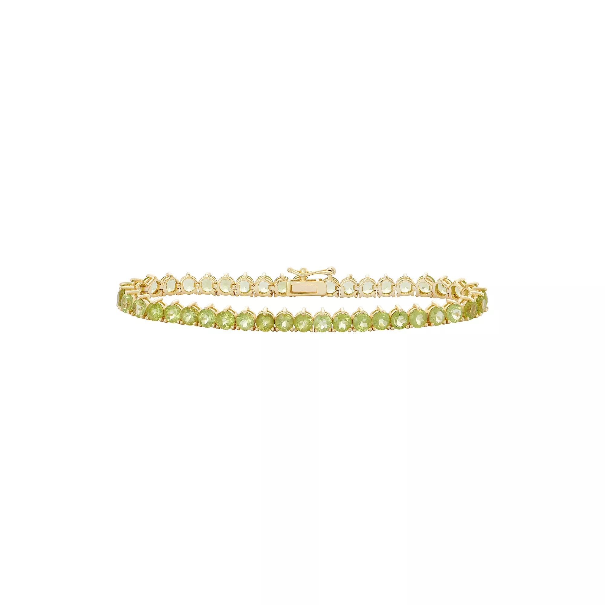 14k Gold Over Silver Peridot Tennis Bracelet, Women's, Size: 7.25", Green Product Image