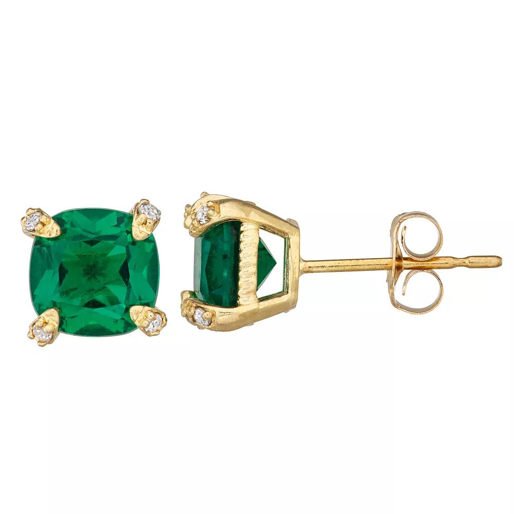 Designs by Gioelli 10k Gold Gemstone Diamond Accent Stud Earrings, Women's, Created Green Product Image