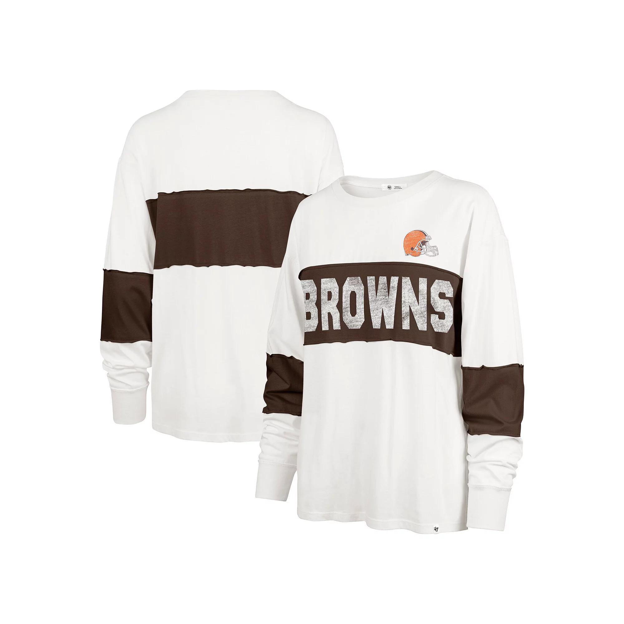 Women's '47 Cream Cleveland Browns Clubhouse Pride Taylor Long Sleeve T-Shirt, Size: Small, Beige Product Image