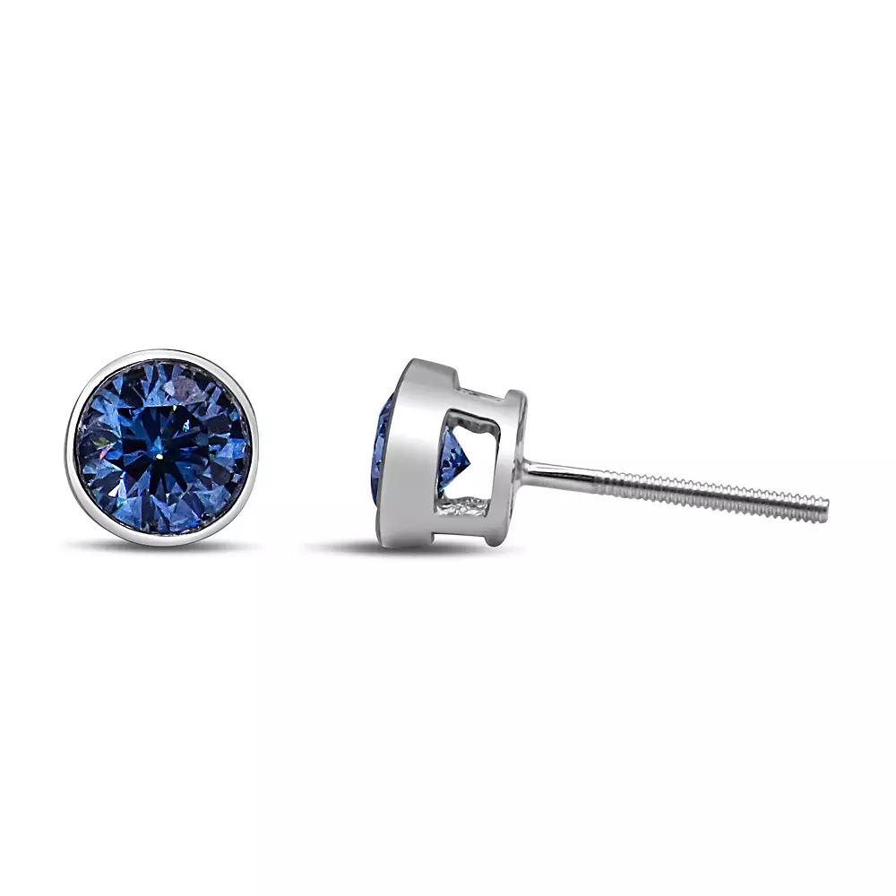 Haus of Brilliance 14k White Gold 1 Carat T.W. Lab-Grown Blue Diamond Solitaire Stud Earrings, Women's Product Image