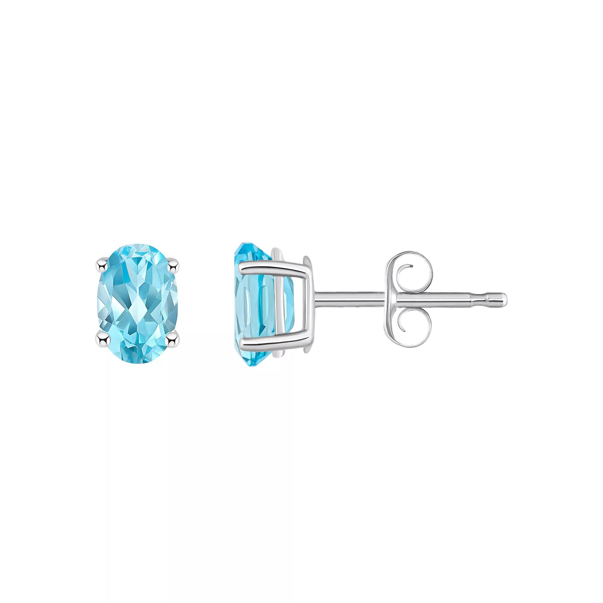 Celebration Gems 14k White Gold Oval Gemstone Stud Earrings, Women's, Blue Topaz Product Image