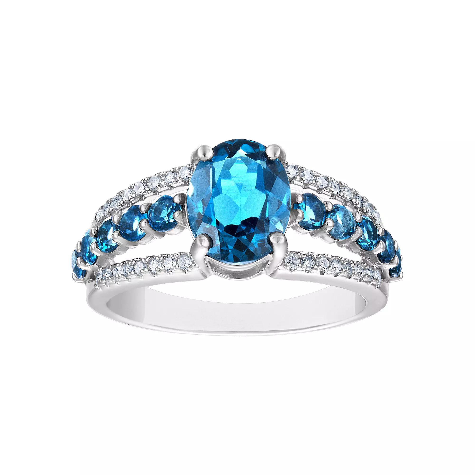 Tiara Sterling Silver 1/6 Carat T.W. Diamond & London Blue Topaz Ring, Women's,  Product Image