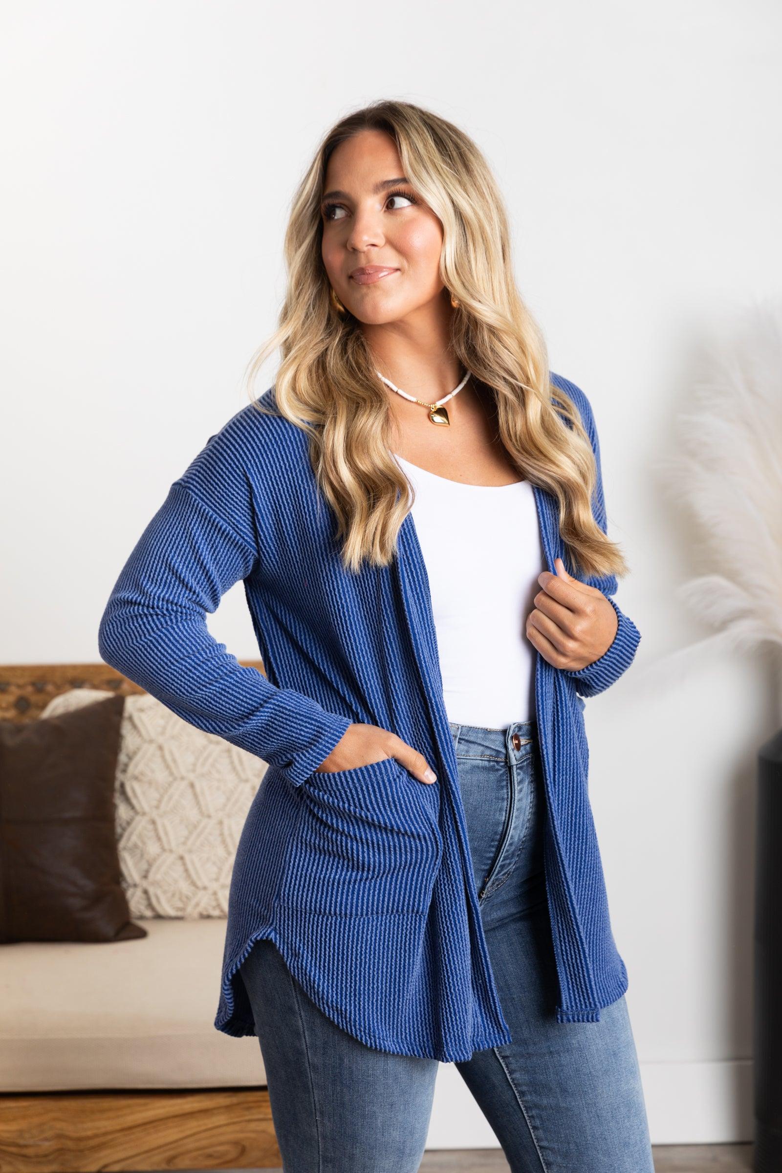 Solid Ribbed Cardigan With Pockets Product Image