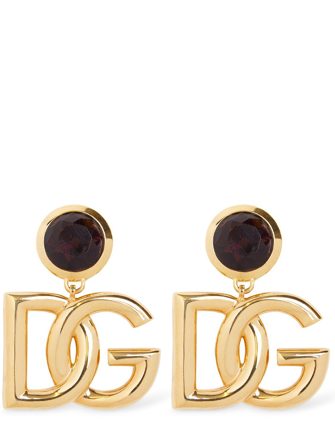 DOLCE & GABBANA Logo-plaque Earrings In Gold Product Image