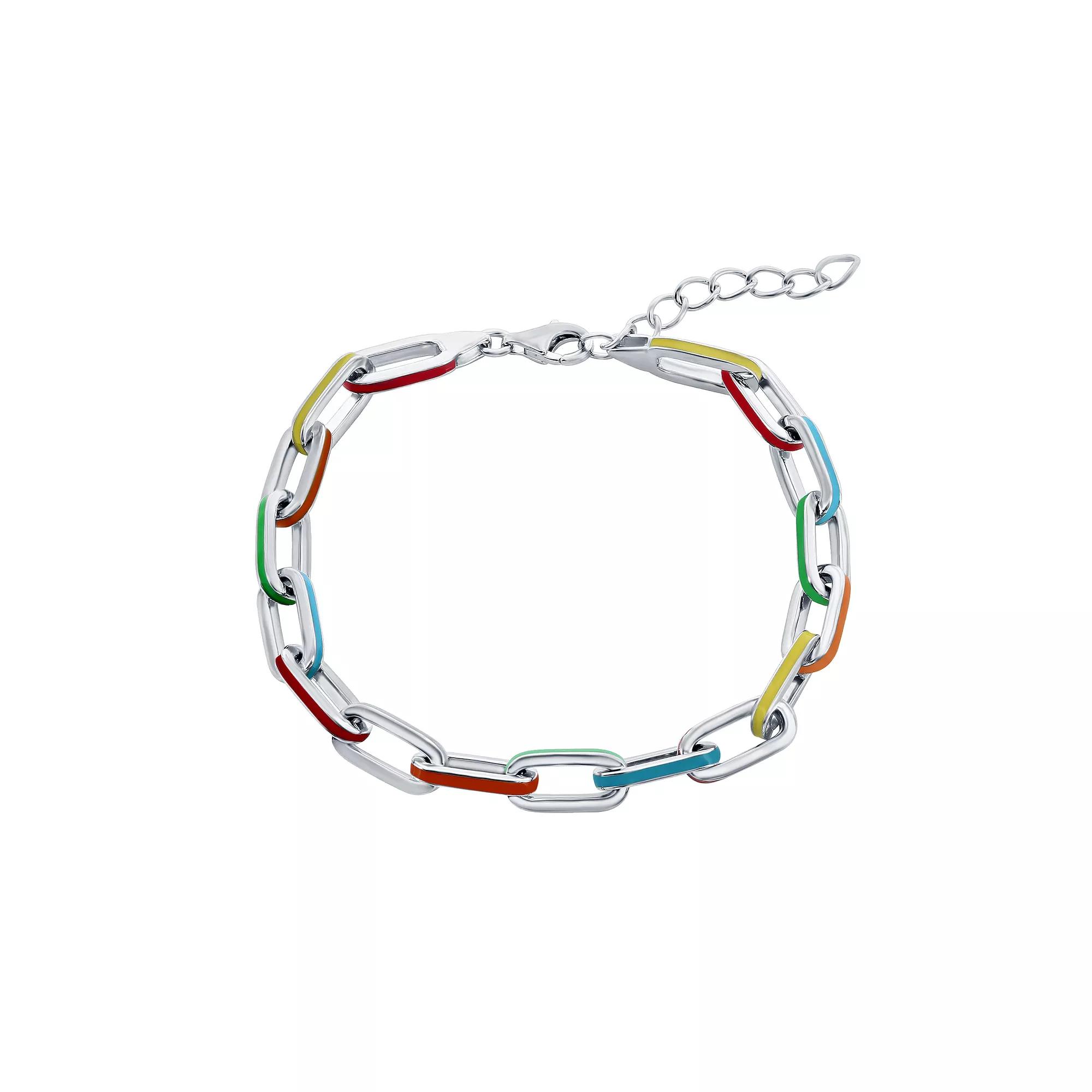Argento Bella Stirling Silver Multi-Color Enamel Paperclip Chain Bracelet, Women's,  Product Image