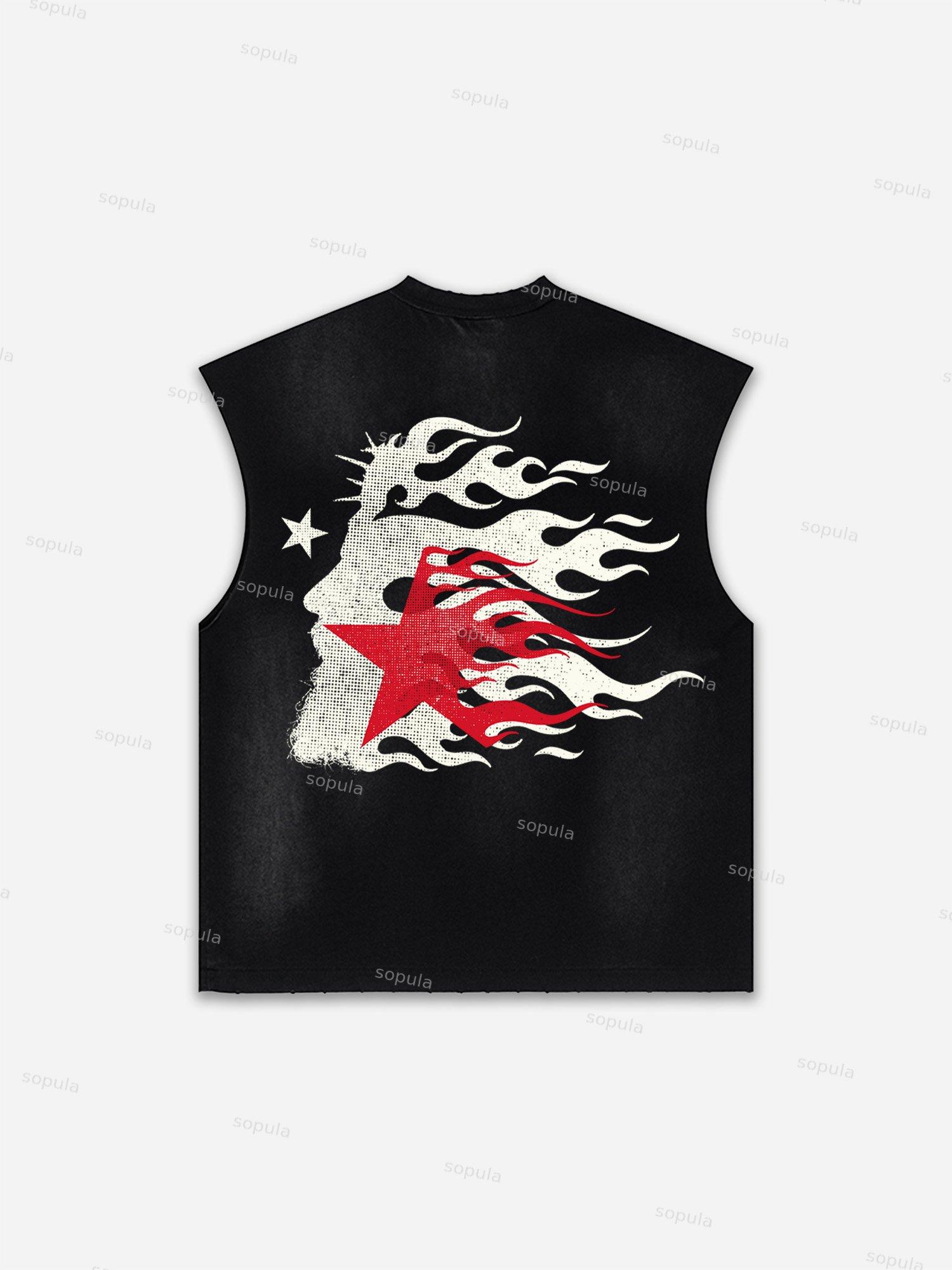 Flame Jesus Silhouette Network Vintage Graphic Men's Washed Tank Top Sleeveless Shirts Product Image