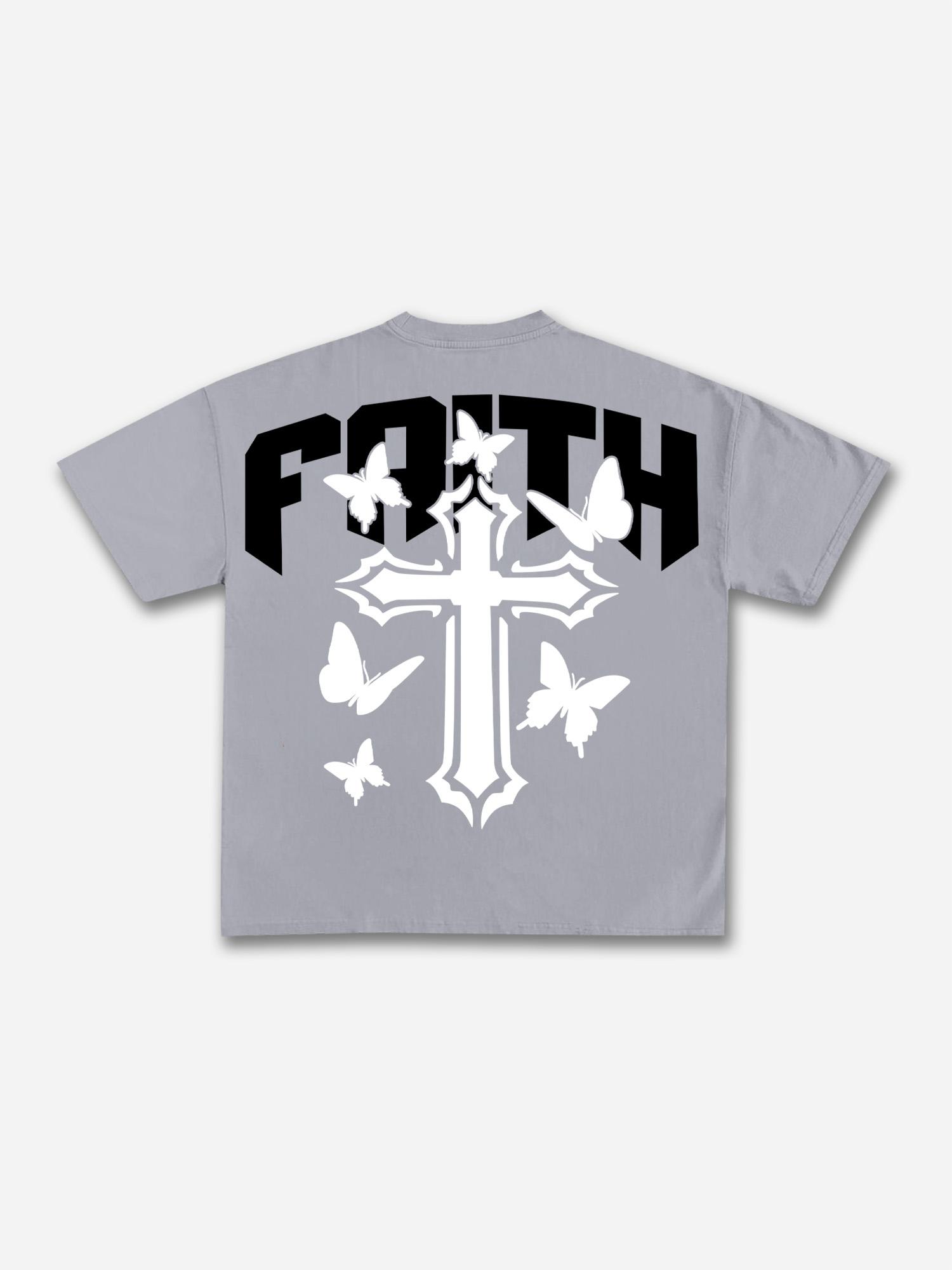Men's Butterfly Faith Cross Vintage Graphic Cotton T-Shirt Product Image