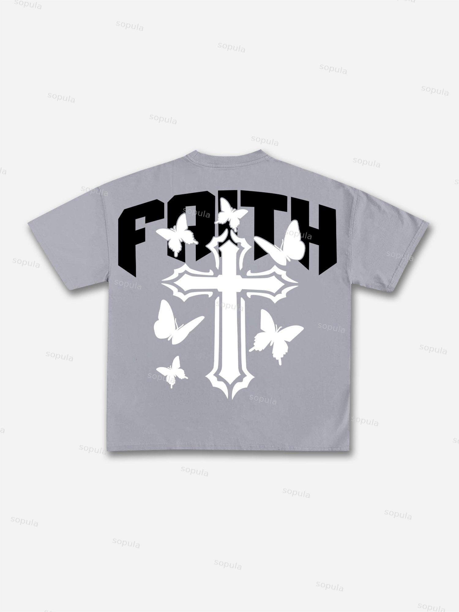 Men's Butterfly Faith Cross Vintage Graphic Cotton T-Shirt Product Image
