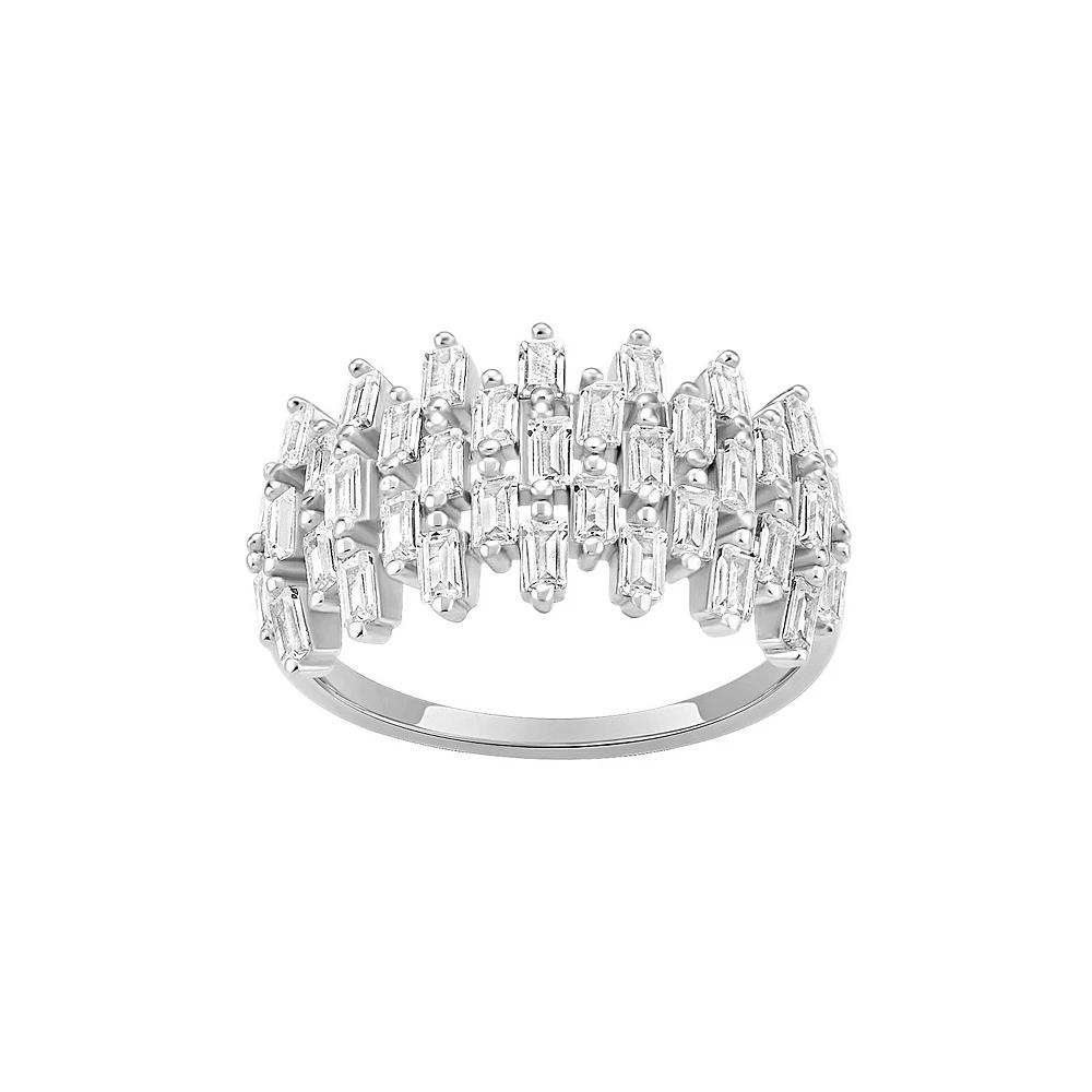 PRIMROSE Sterling Silver Cubic Zirconia Baguette Cluster Ring, Women's, Size: 7, Sterling Silver White Product Image