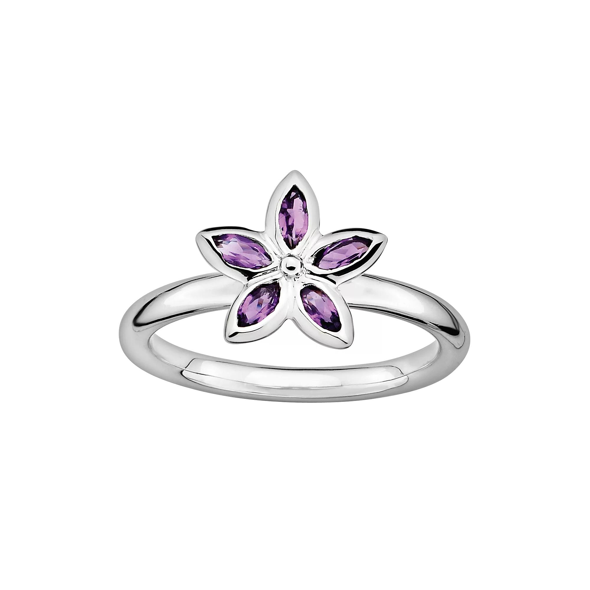 Stacks & Stones Sterling Silver Amethyst Flower Stack Ring, Women's, Size: 5, Purple Product Image