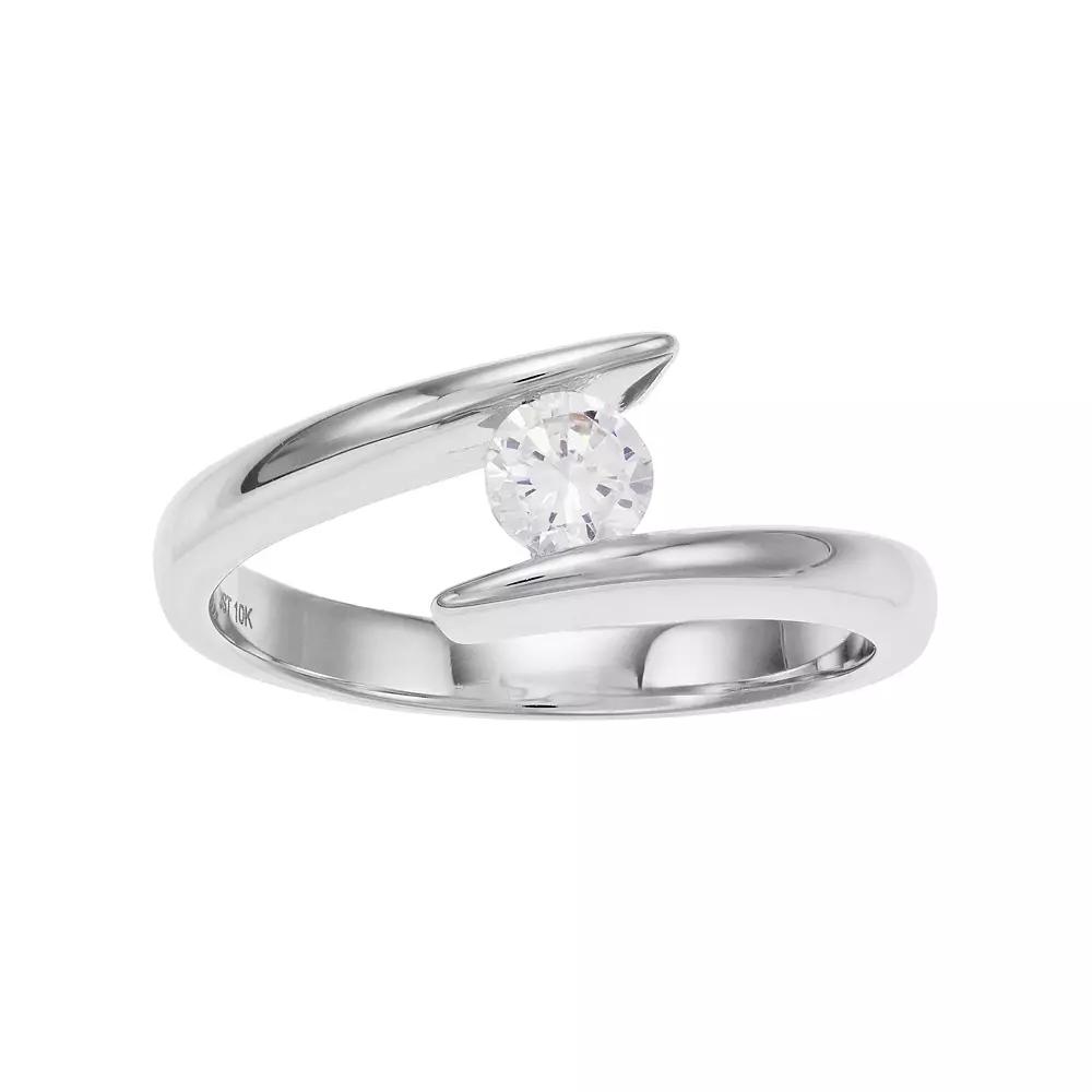 10k White Gold 1/3 Carat T.W. Diamond Open Solitaire Ring, Women's, Size: 5, 10k Whgold Product Image