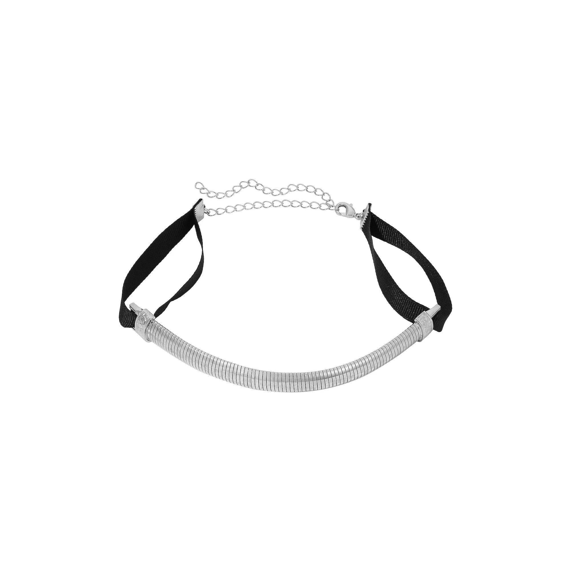 1928 Satin Ribbon Cobra Chain Choker Necklace, Women's, Gray Product Image