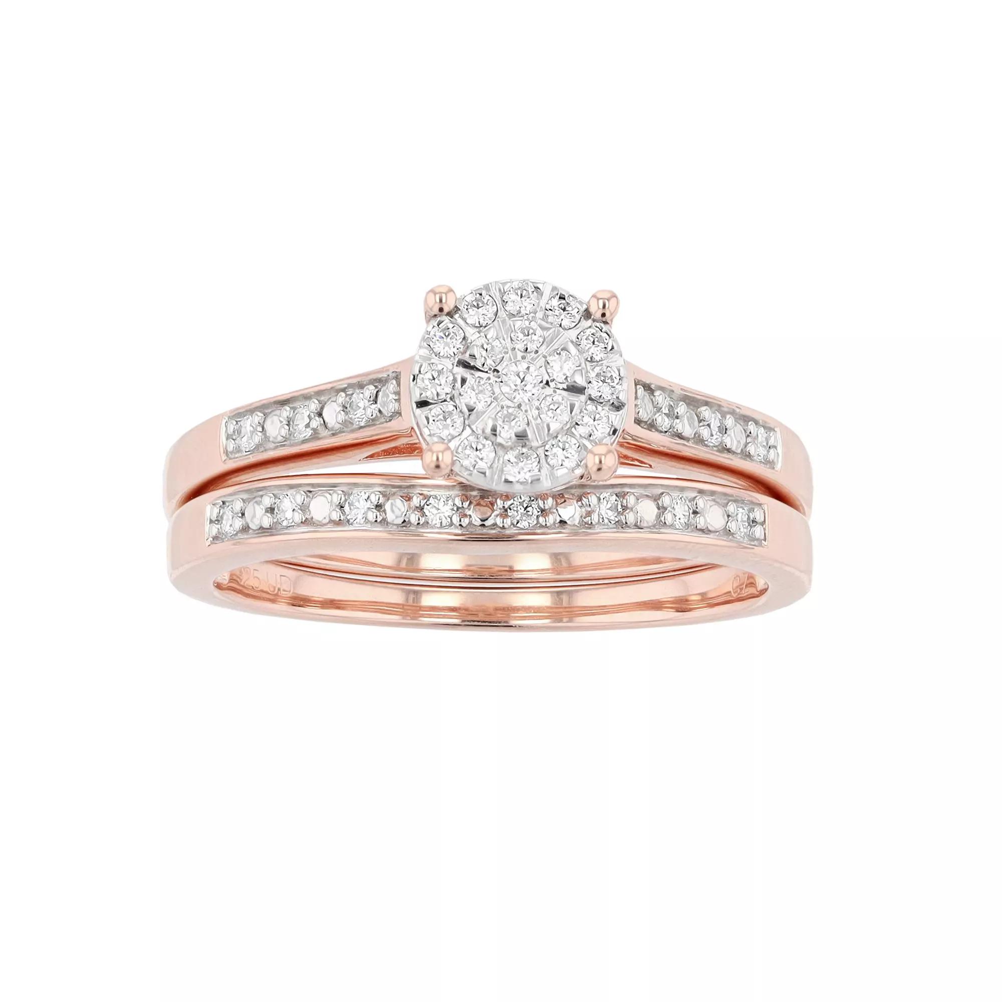 Sterling Silver 1/5 Carat T.W. Diamond Engagement Ring Set, Women's, Size: 7, Pink Tone Product Image