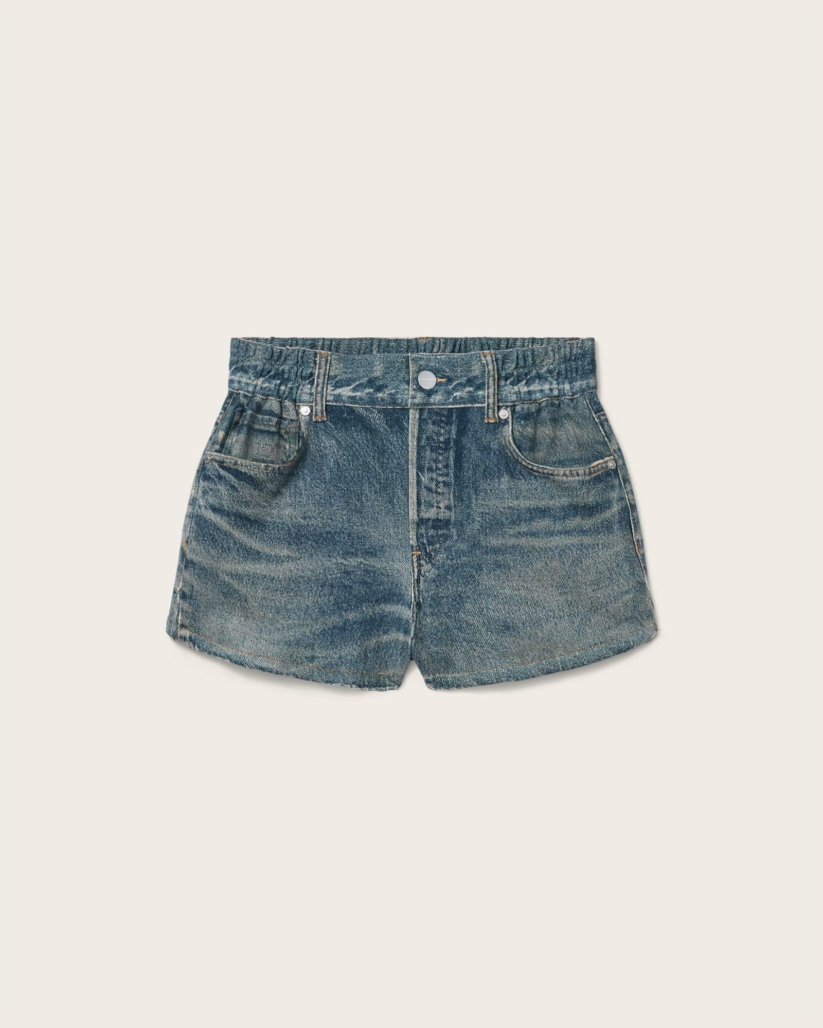Asher Terry High Waisted Denim Illusion Shorts ILLUSION TINT BLUE | ALLSAINTS US Product Image