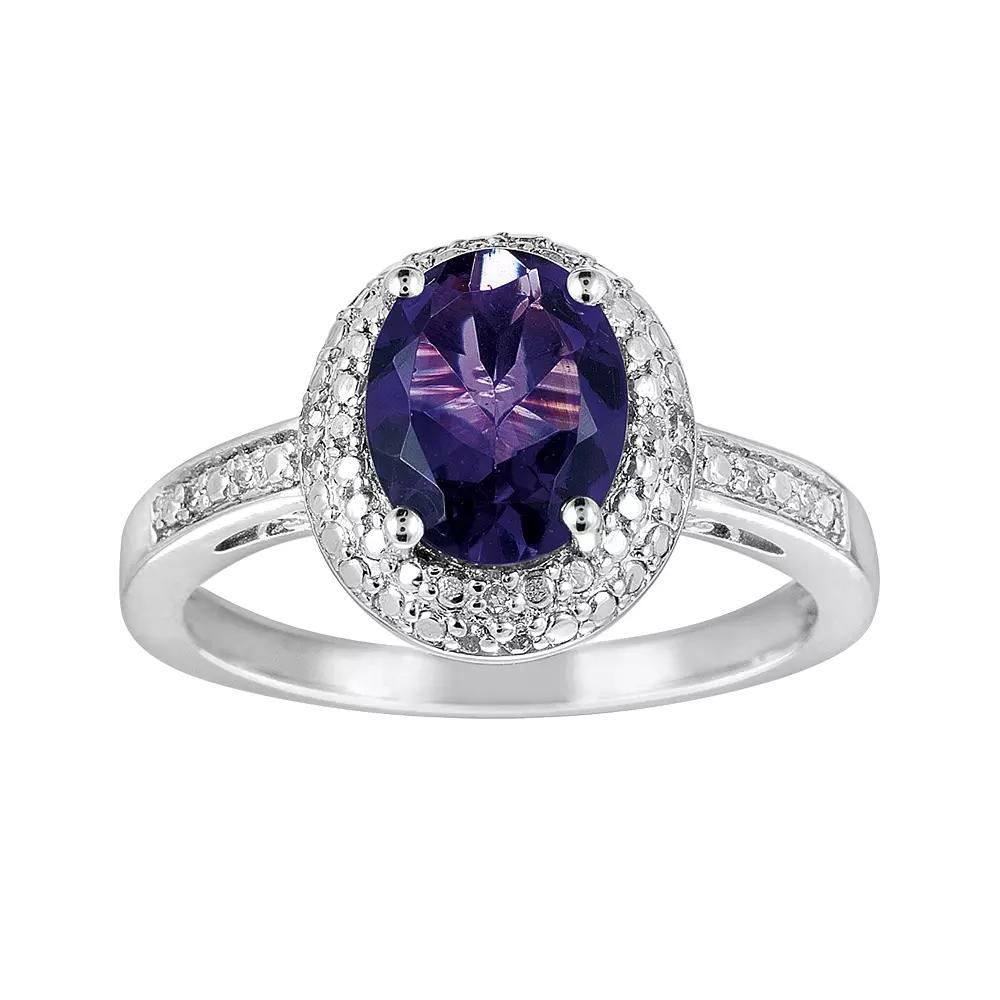 Oro Leoni Sterling Silver Amethyst and Diamond Accent Oval Ring, Women's,  Product Image