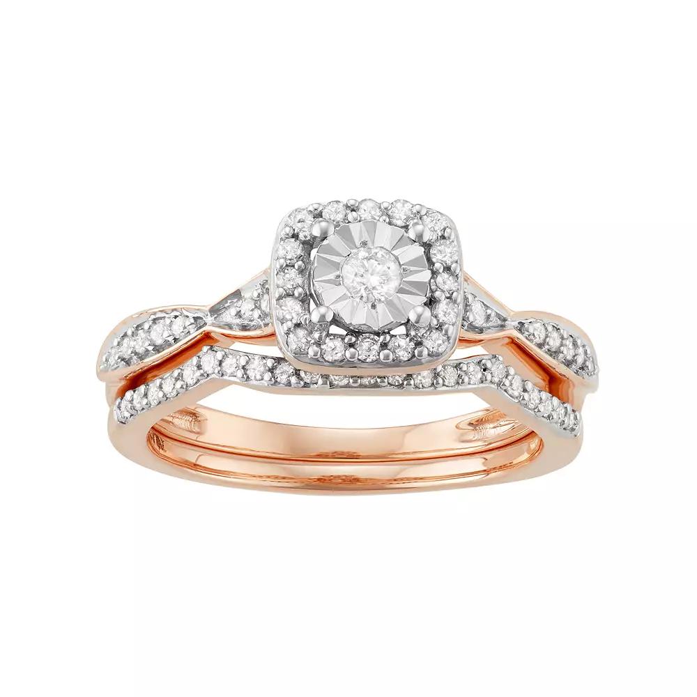 10k Rose Gold 3/8 Carat T.W. Diamond Square Halo Engagement Ring Set, Women's, Size: 6, 10k Rgold Product Image