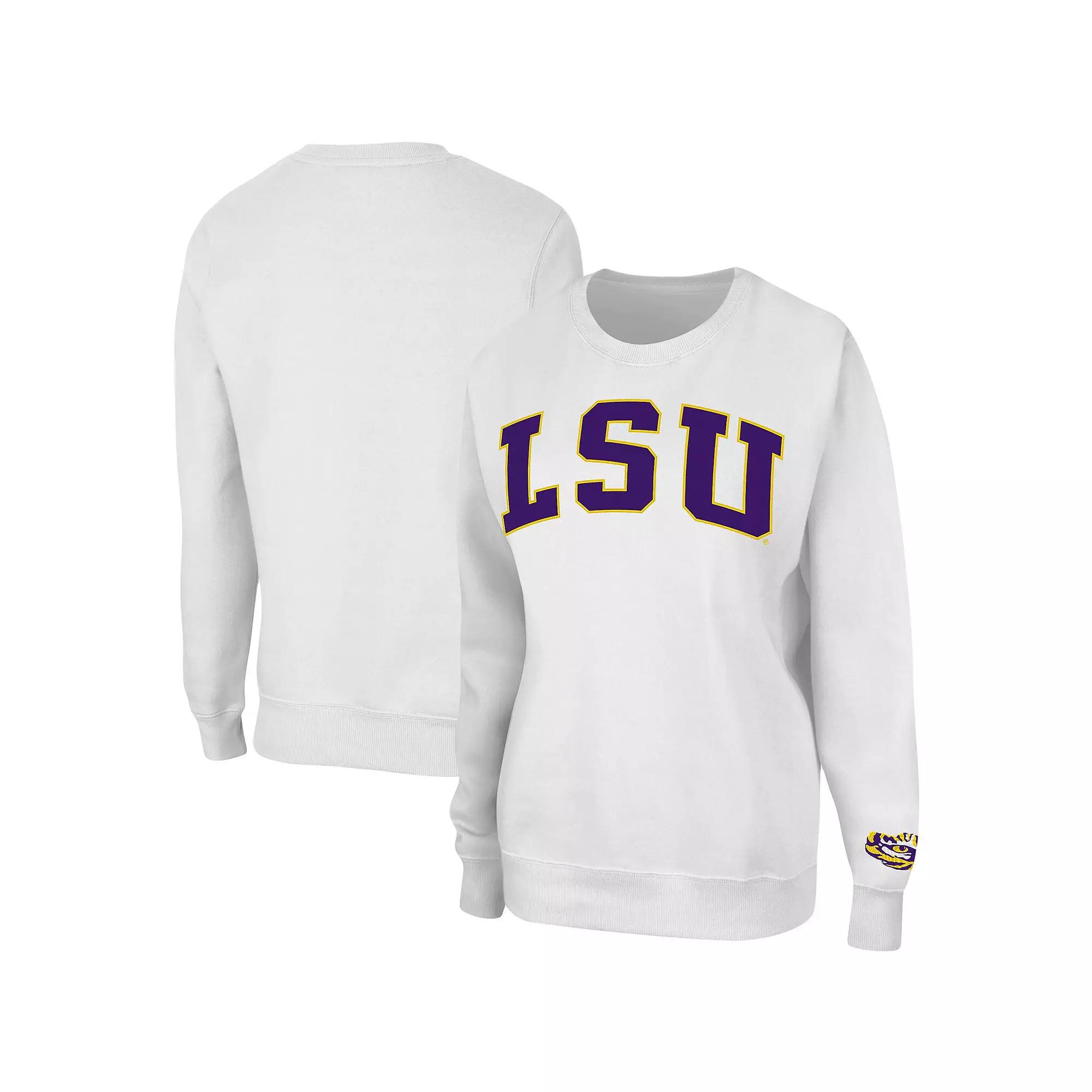 Women's Colosseum White LSU Tigers Campanile Pullover Sweatshirt,  Product Image