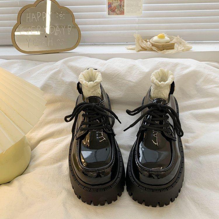 Platform Chunky Heel Lace-Up Shoes Product Image