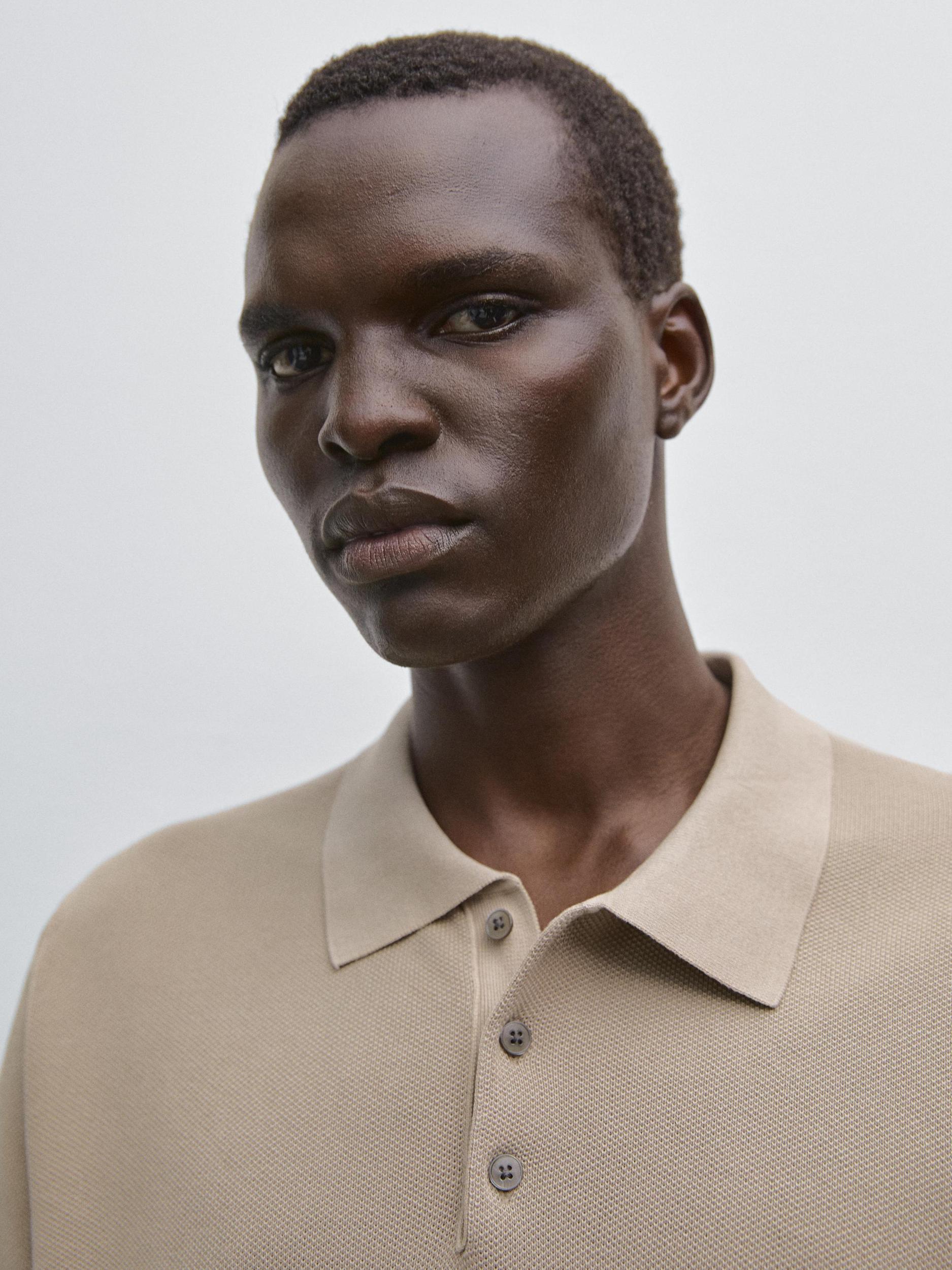 100% cotton textured knit polo shirt Product Image