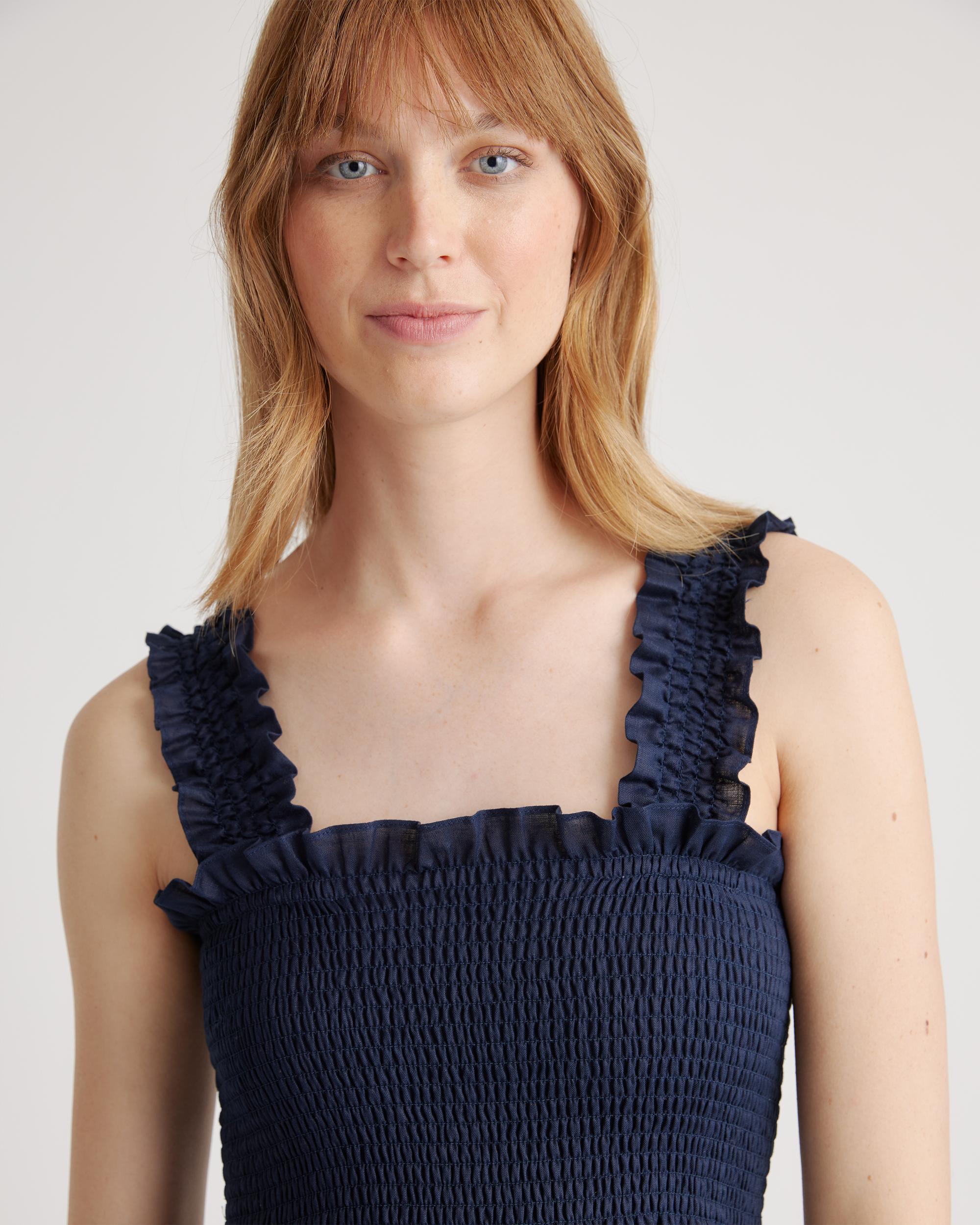 Quince | Women's 100% European Linen Smocked Midi Dress Size XL Product Image