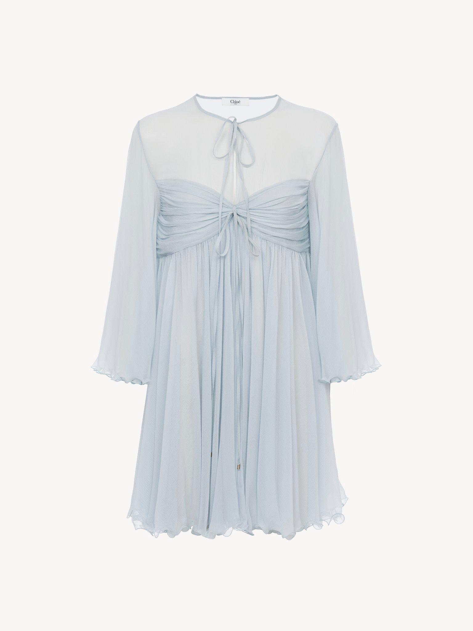 Pleated mini dress in silk mousseline Product Image