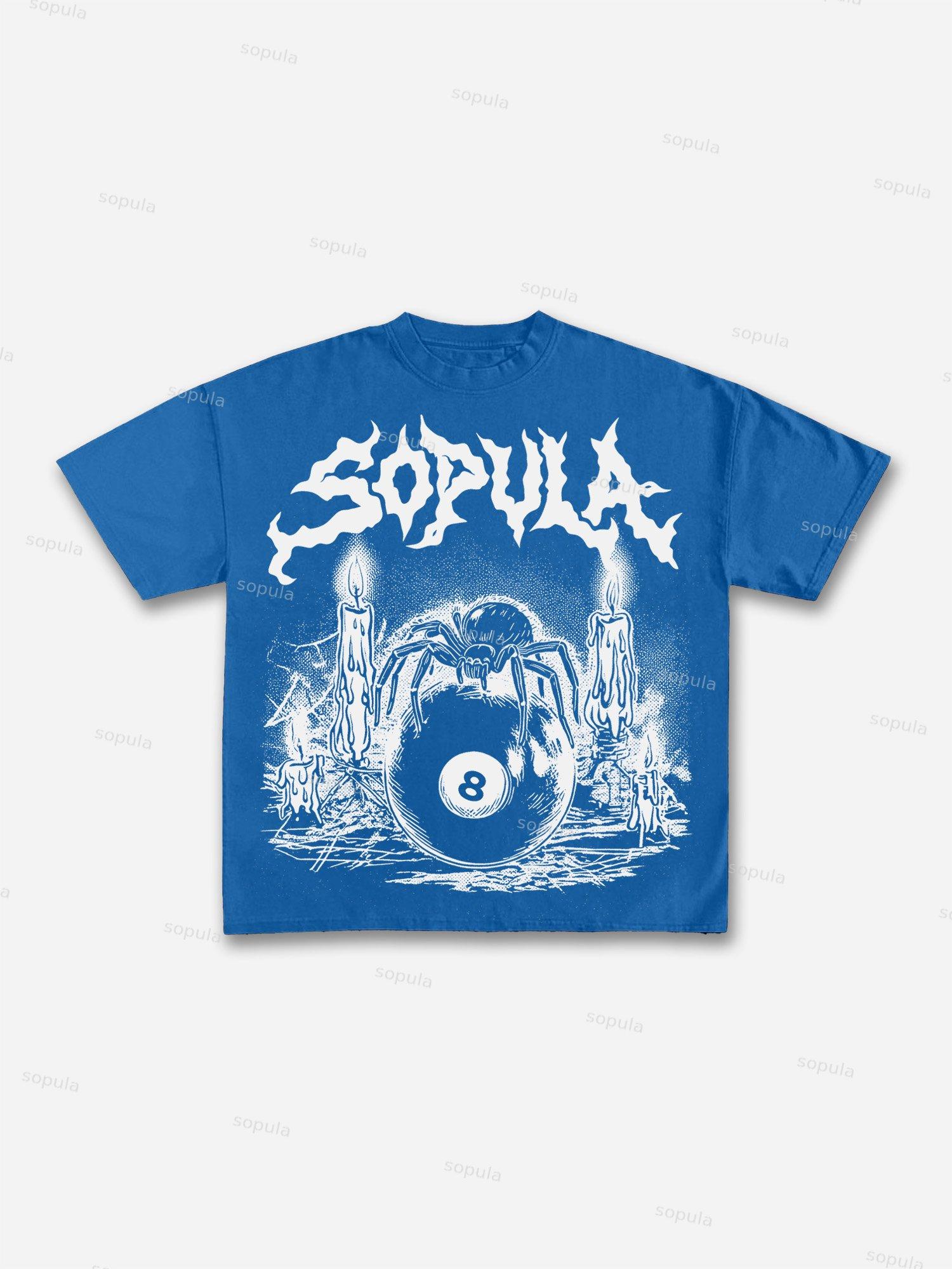 Vintage Gothic Melting Candle Black 8 Spider Graphic Cotton T-shirt Product Image