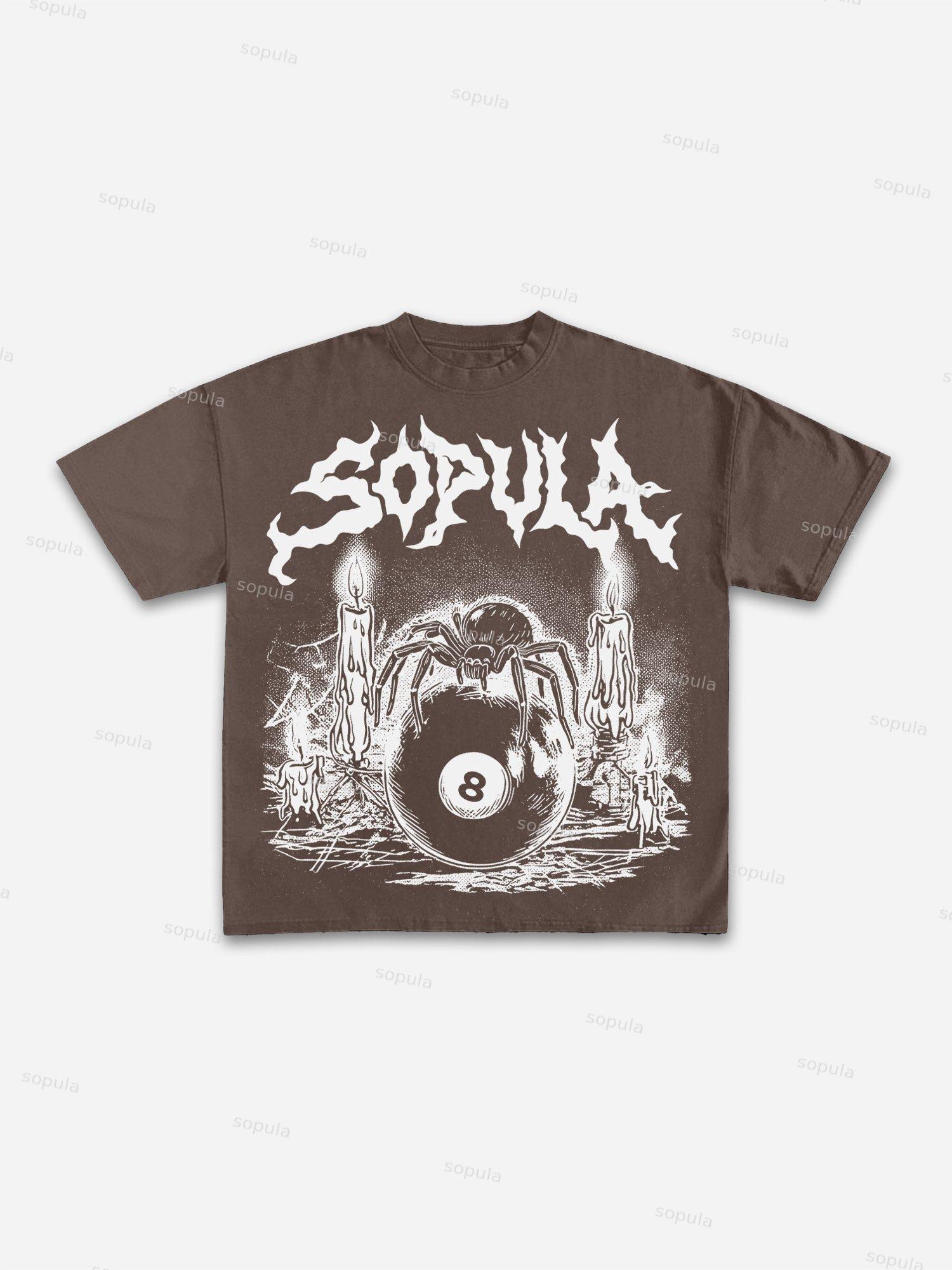 Vintage Gothic Melting Candle Black 8 Spider Graphic Cotton T-shirt Product Image