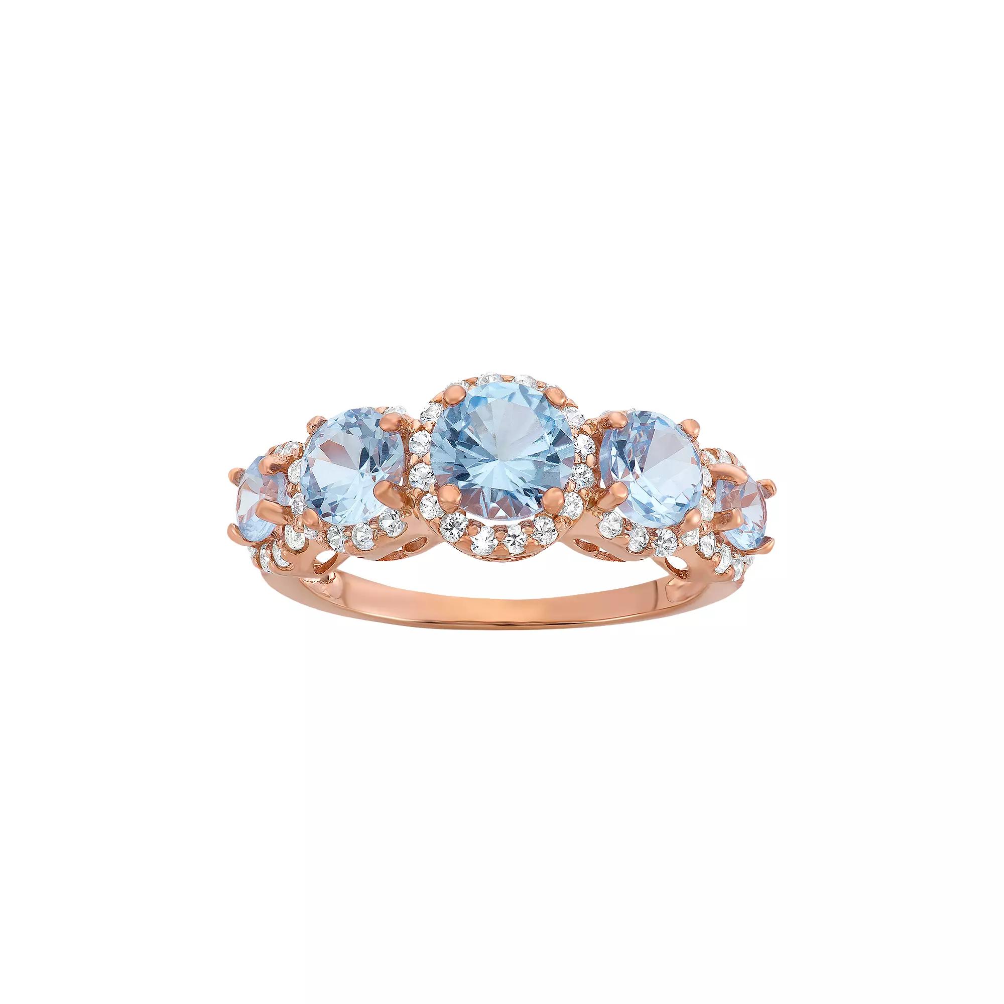 Designs by Gioelli 14k Rose Gold Over Silver 5-Stone Aquamarine Ring, Women's,  Product Image