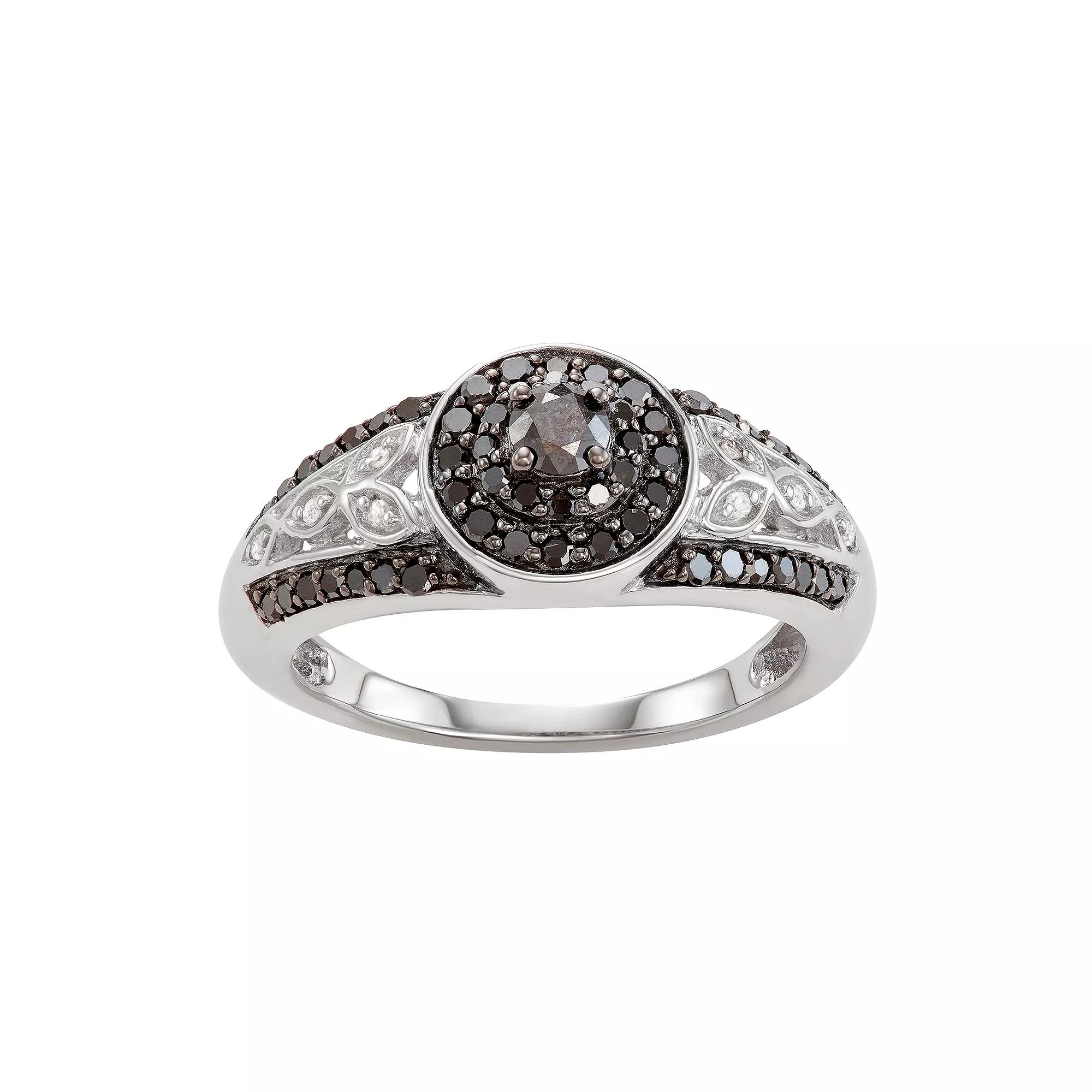 Jewelexcess Sterling Silver 1/2 C.T. White & Black Diamond Filigree Ring, Womens Silvertone Product Image