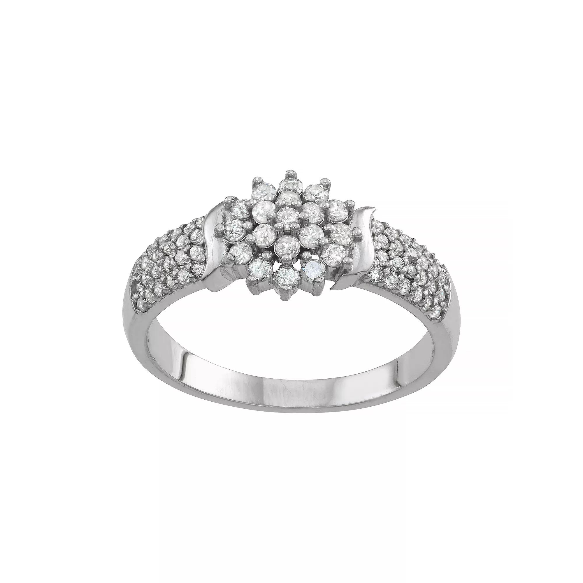 Tiara Sterling Silver 1/2 Carat T.W. Diamond Cluster Ring, Womens Product Image