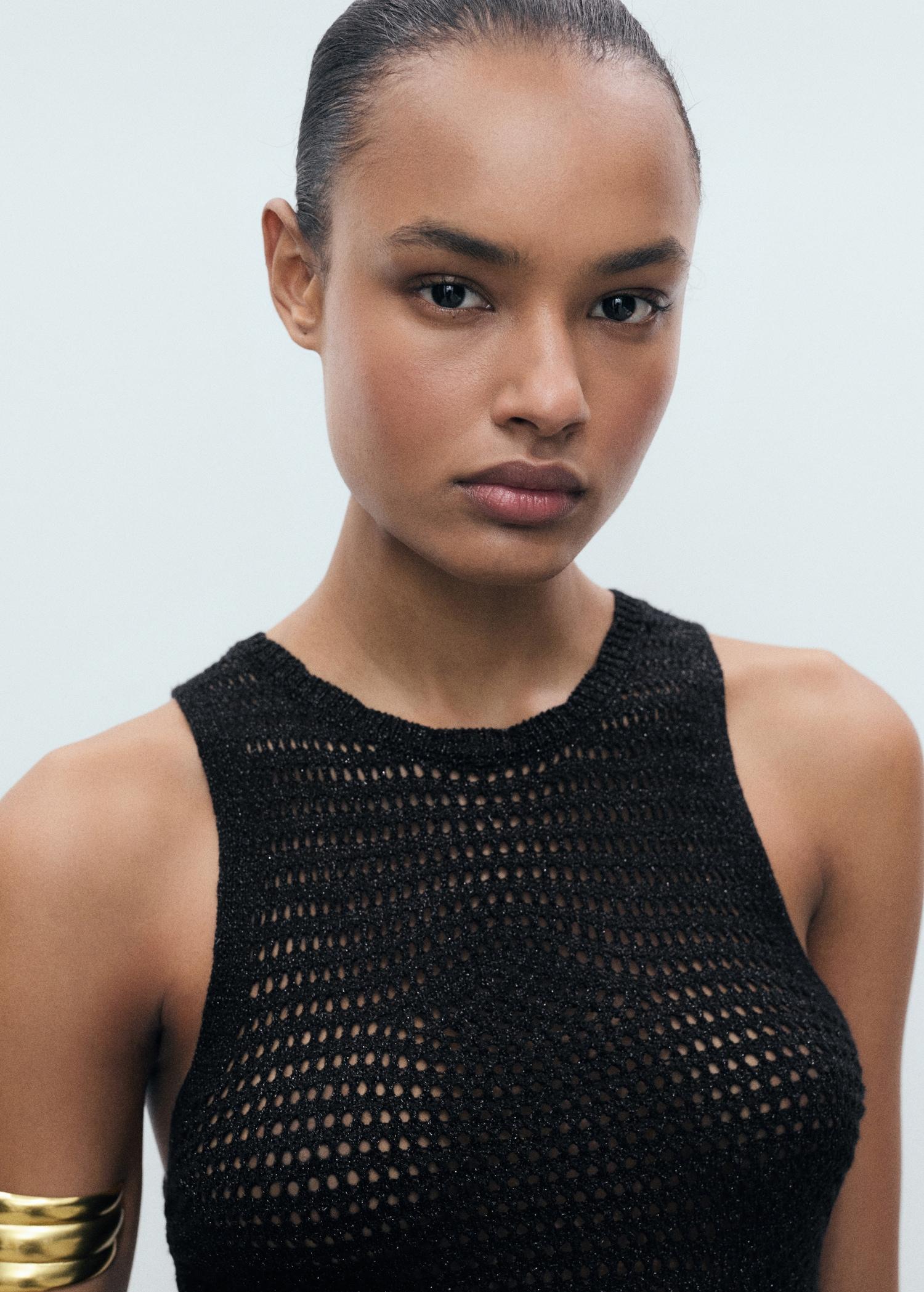Openwork knitted lurex top - Women | MANGO USA Product Image