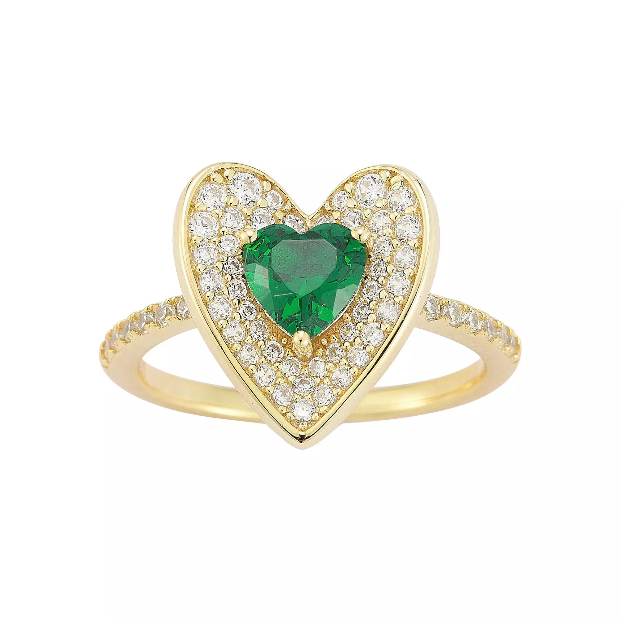 Sunkissed Sterling 14k Gold Over Silver Cubic Zirconia Heart Ring, Women's, Size: 8, Gold Tone Product Image