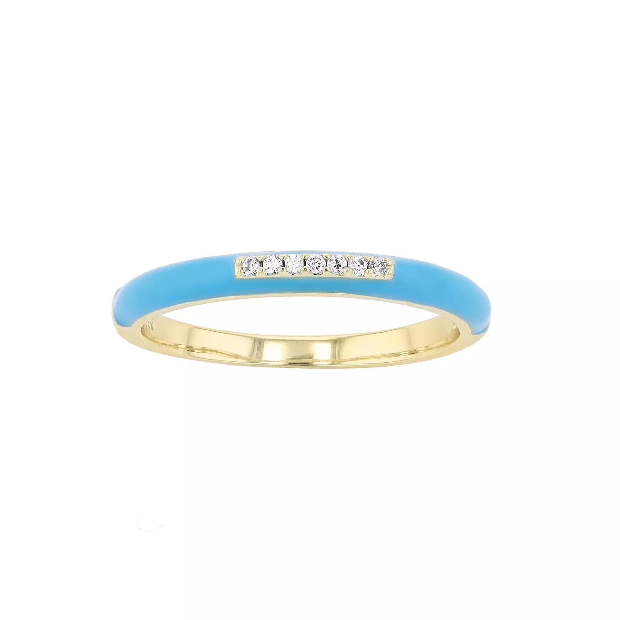 14k Gold-Plated Silver with Cubic Zirconia Enamel Slim Stacking Ring, Womens, Blue Product Image