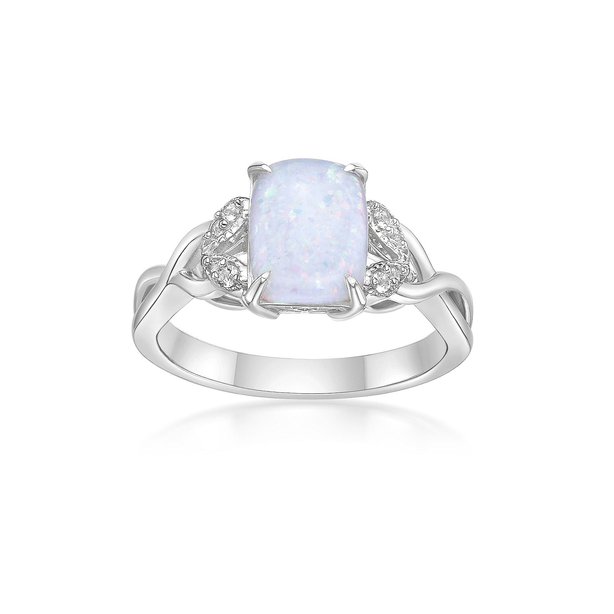 Gemminded Sterling Silver Lab-Created Opal & Lab-Created White Sapphire Octagon Ring, Womens Product Image