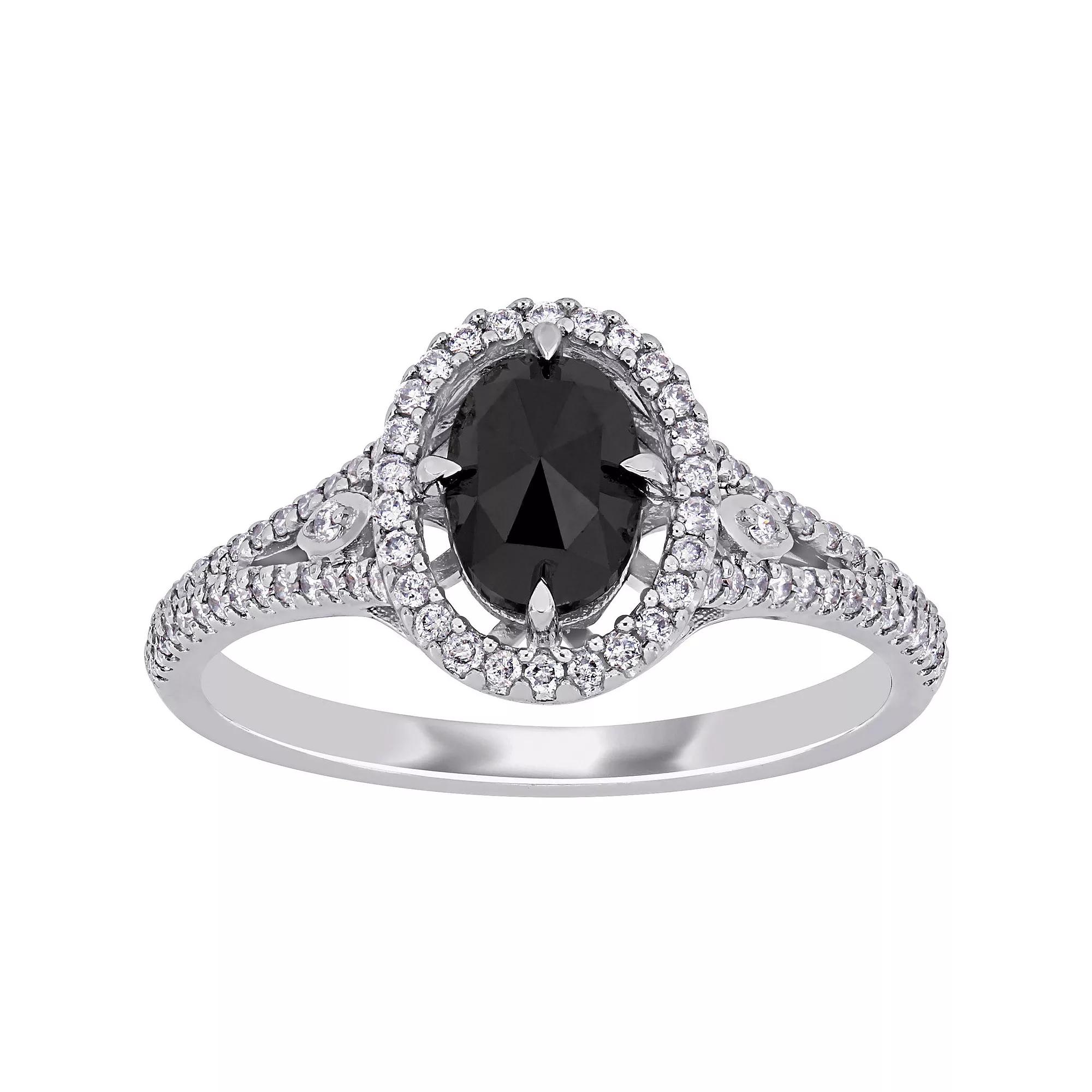 Stella Grace 14k White Gold 1-1/4 Carat T.W. Black & White Diamond Double Halo Engagement Ring, Women's, Size: 8.50 Product Image