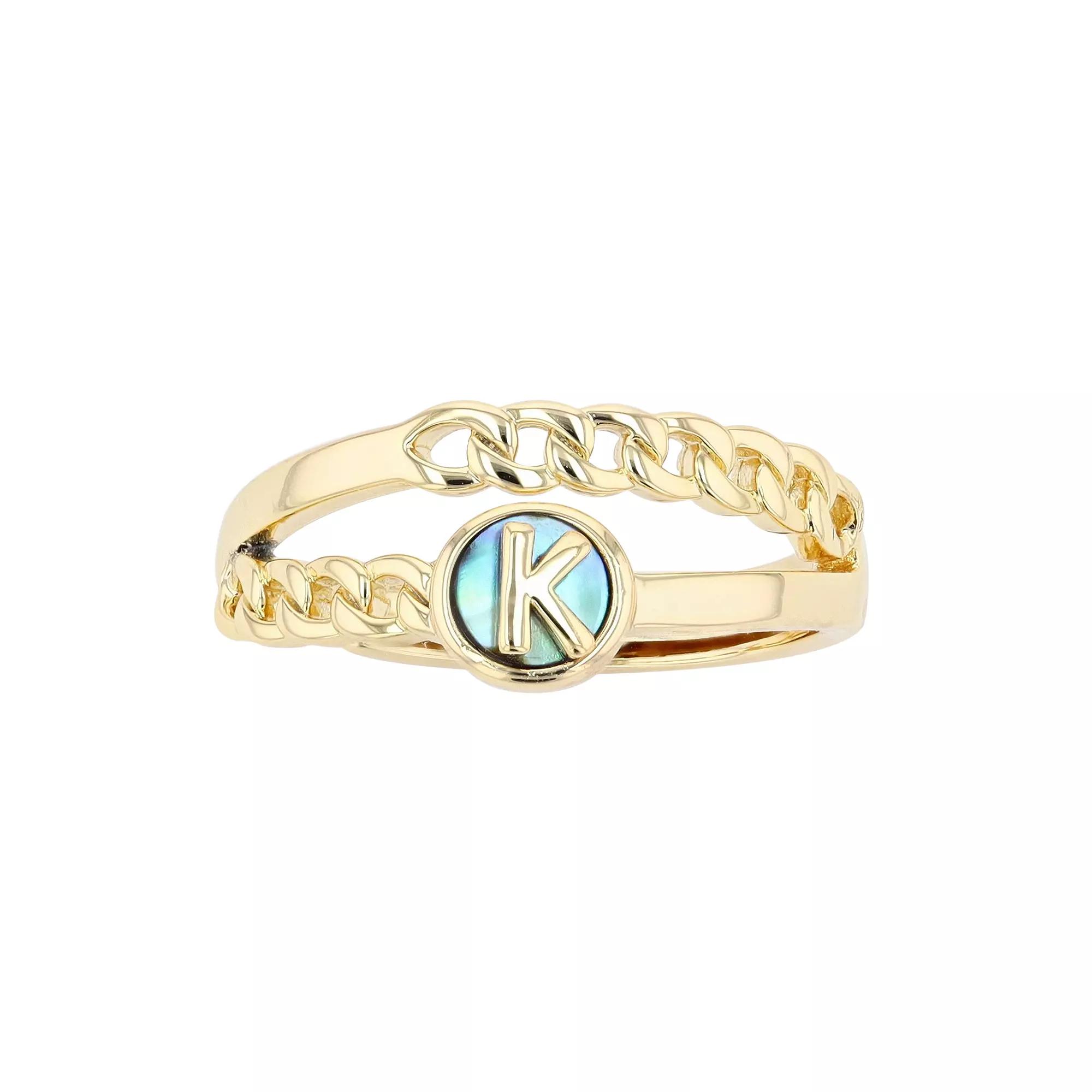City Luxe Gold Tone Abalone Initial Disk Chain Band Ring, Women's, Gold Tone K Product Image