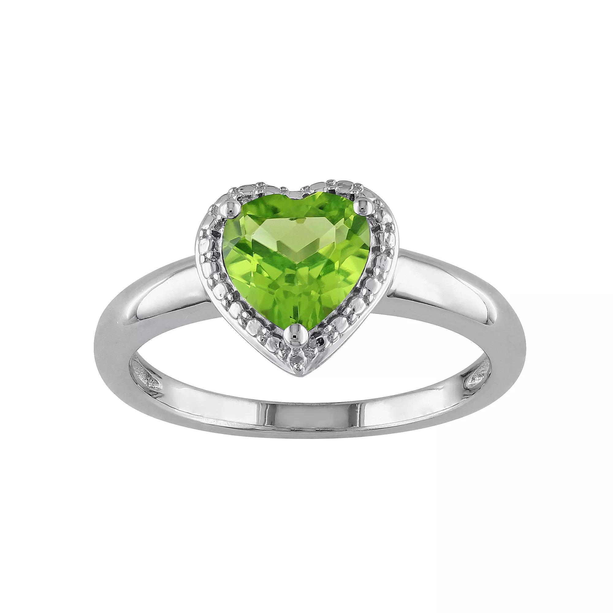 Stella Grace Sterling Silver Peridot Heart Halo Ring, Women's, Size: 6 Product Image