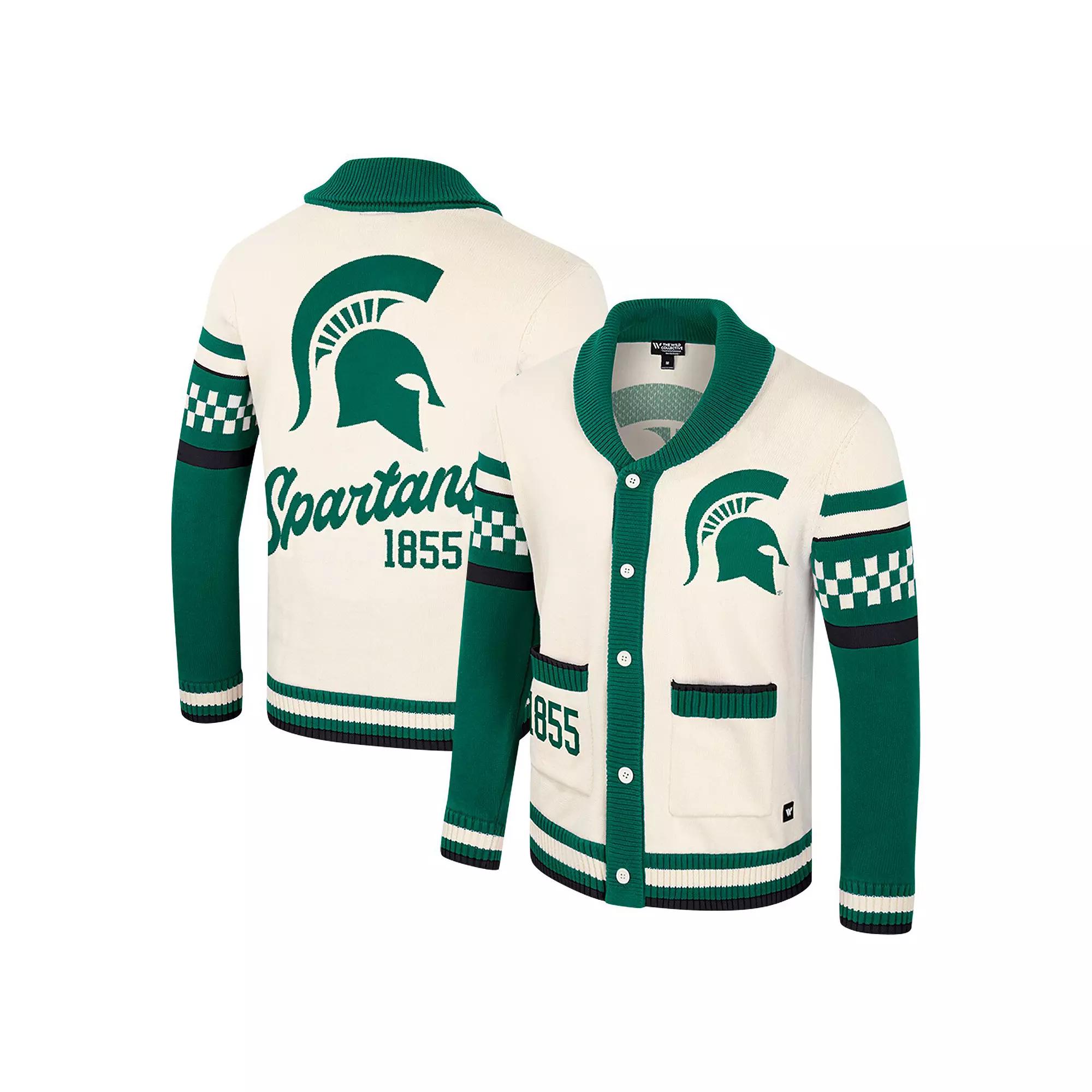 Women's Colosseum Cream Michigan State Spartans Wild Collective Button-Up Jaquard Sweater, Size: Large, Beige Product Image