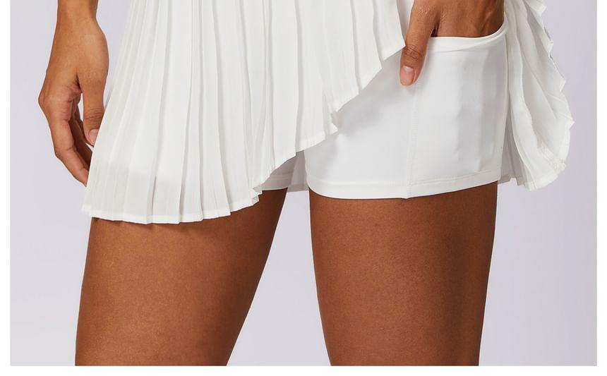 High Waist Plain Asymmetrical Accordion Pleated Skort Product Image