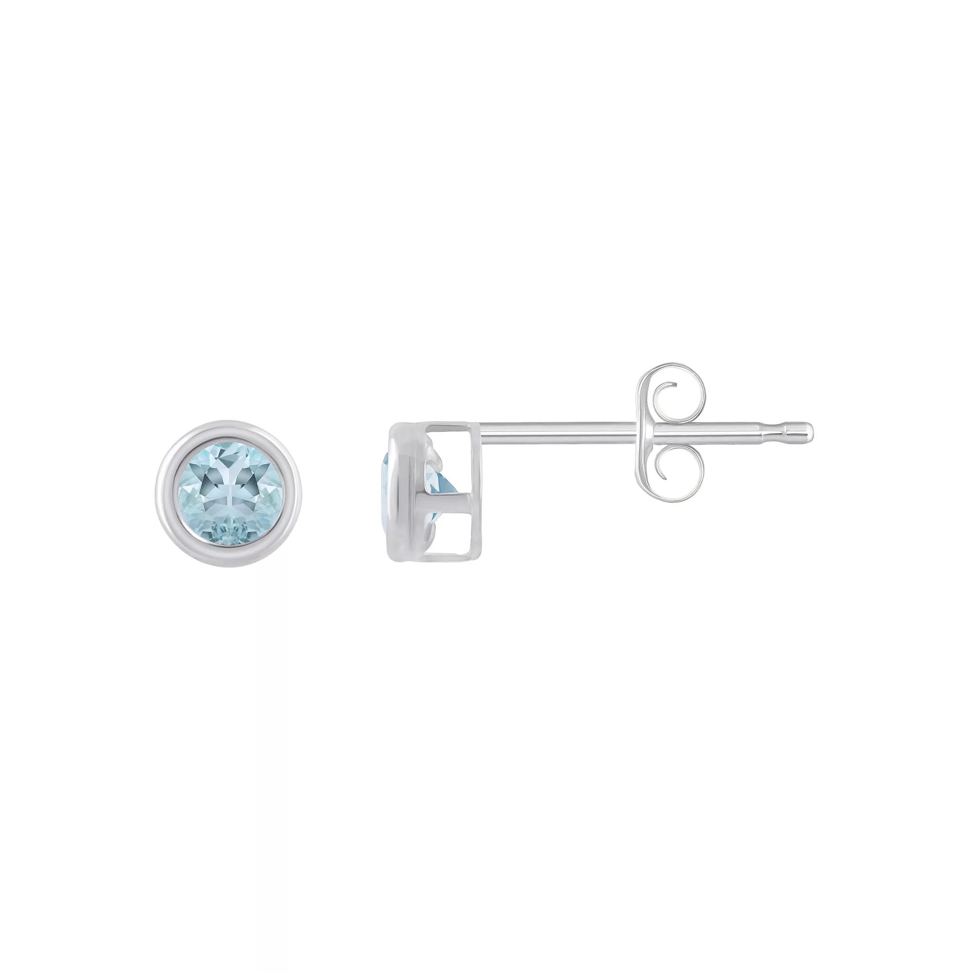 Celebration Gems Sterling Silver 3 mm Round Gemstone Stud Earrings, Women's, Aquamarine Product Image